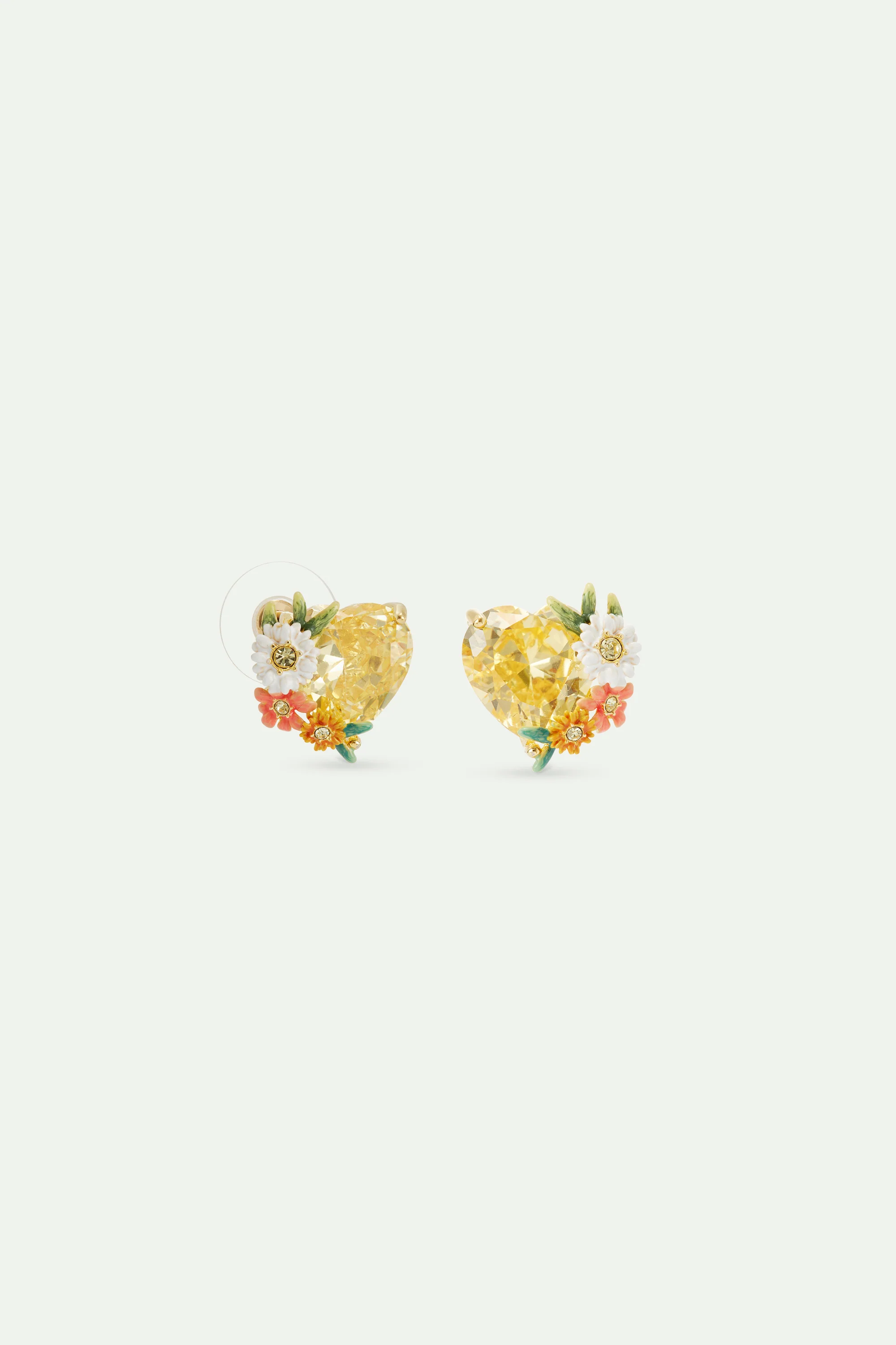 Boucles d'oreilles tiges cœur jaune, fleurs zinnias et pâquerettes - Image 3