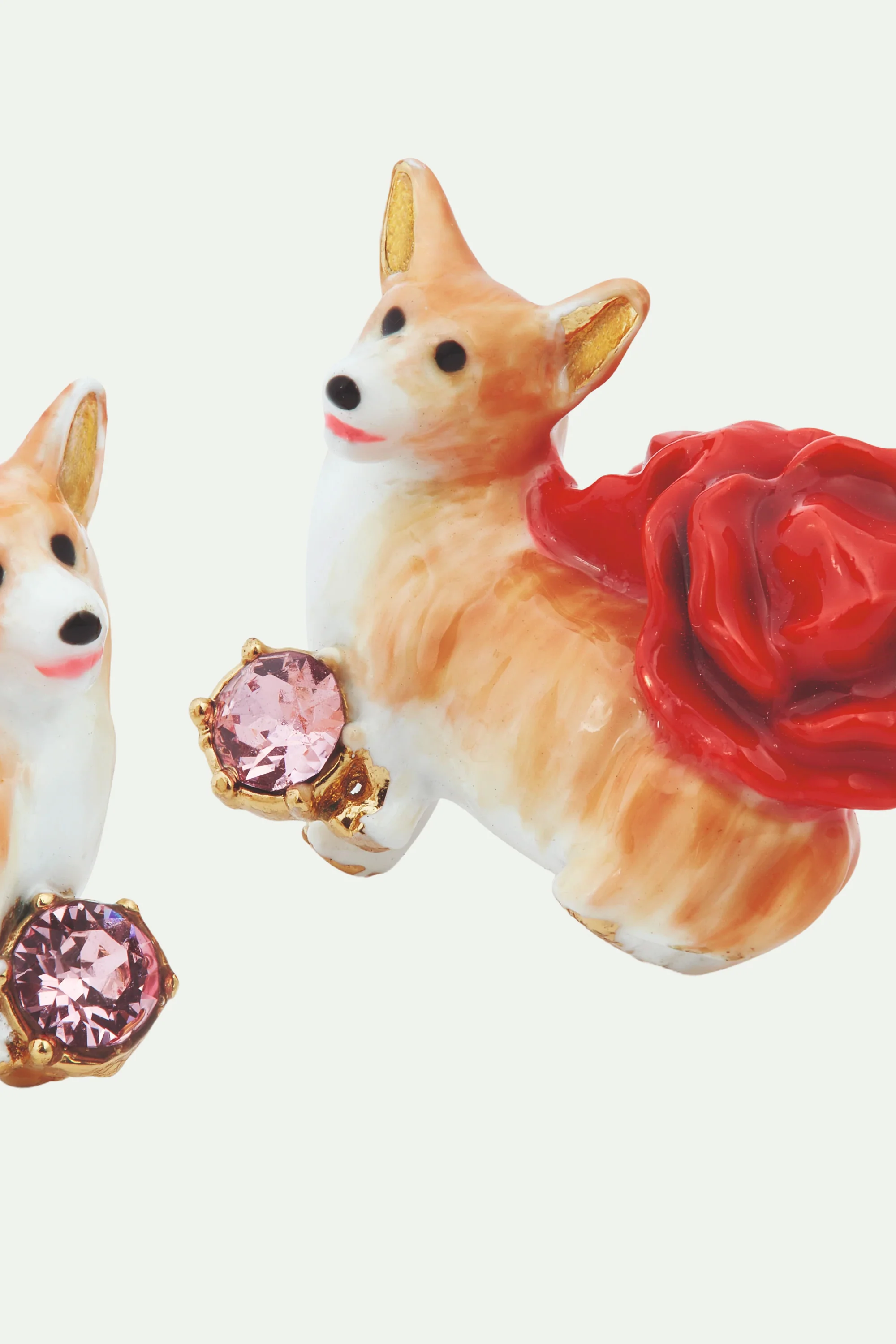 Boucles d'oreilles tiges corgi et rose rouge - Image 3