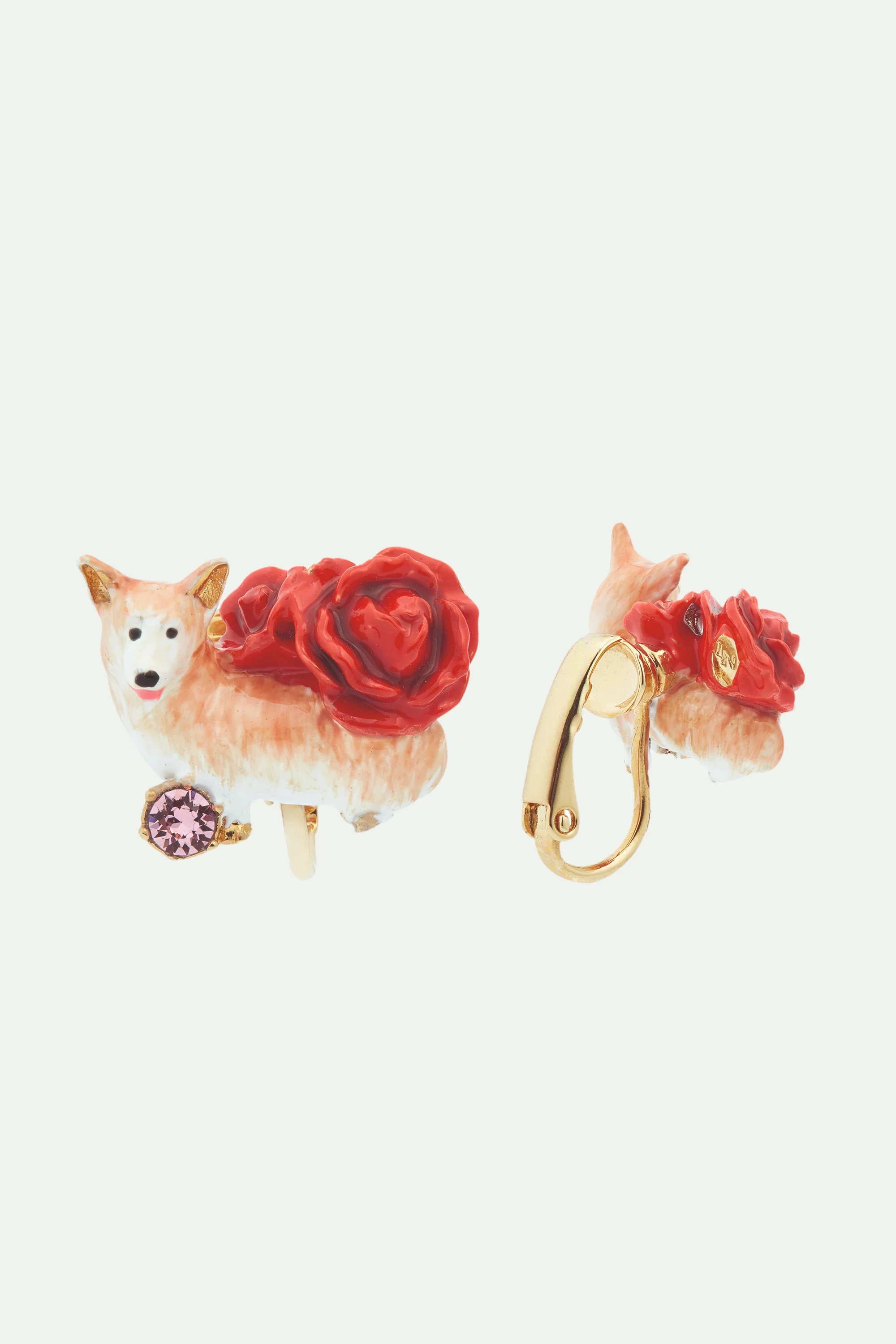 Boucles d'oreilles tiges corgi et rose rouge - Image 4