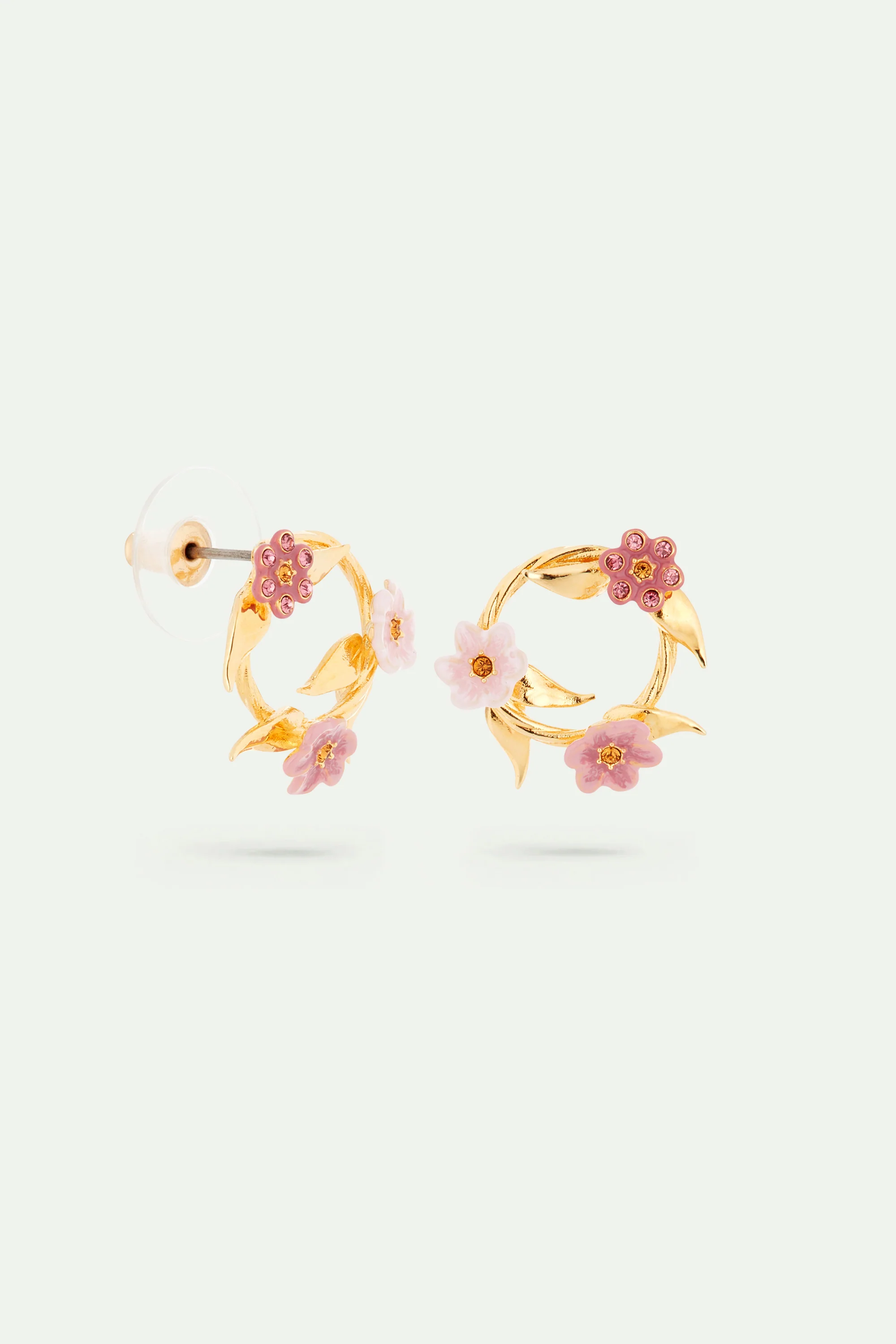 Boucles d'oreilles tiges couronne de fleurs de jasmin roses - Image 3