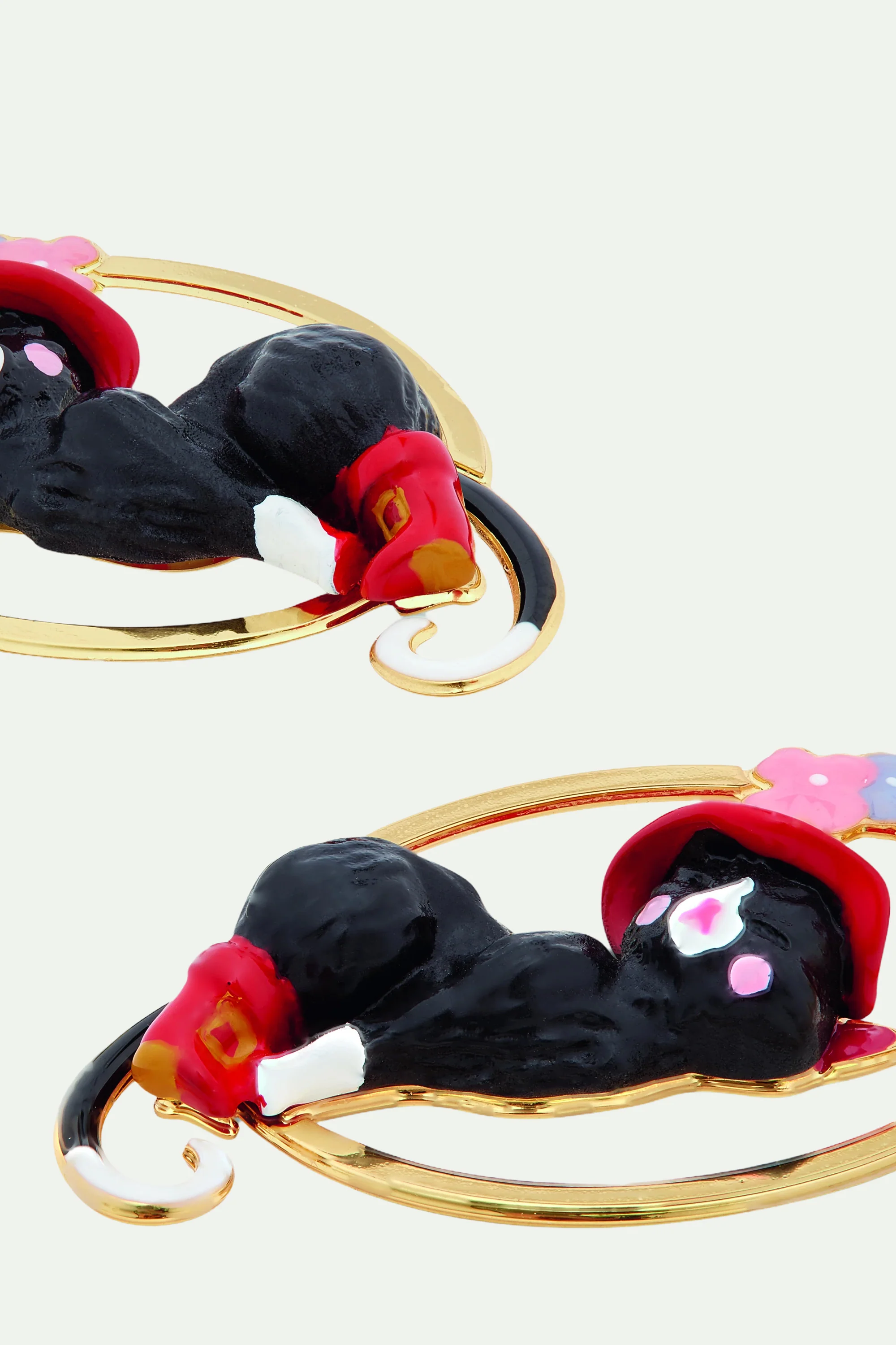 Boucles d'oreilles tiges créoles chat charmant et fleurs - Image 3