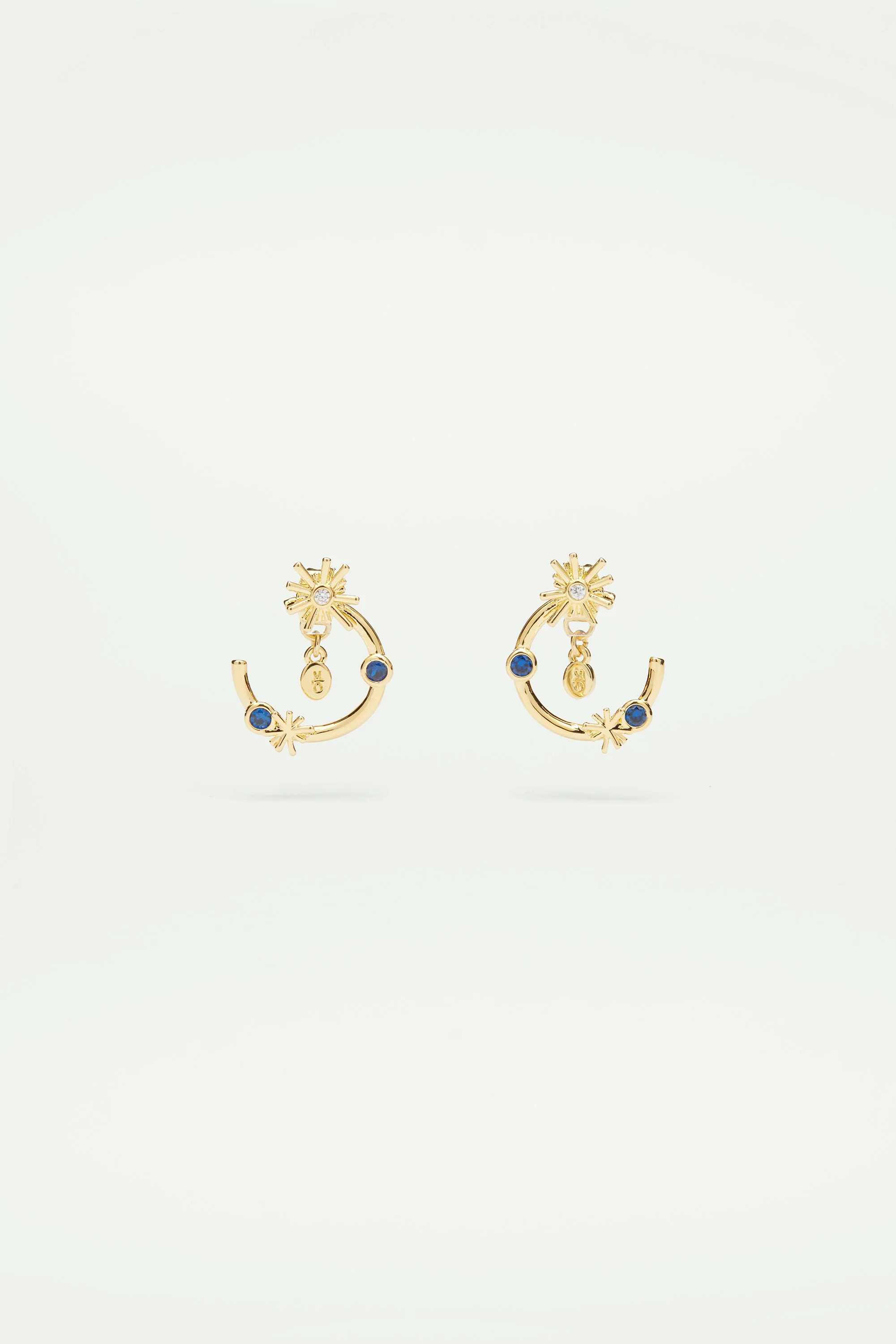 Boucles d'oreilles tiges créoles étoiles dorées et pierres bleu nuit