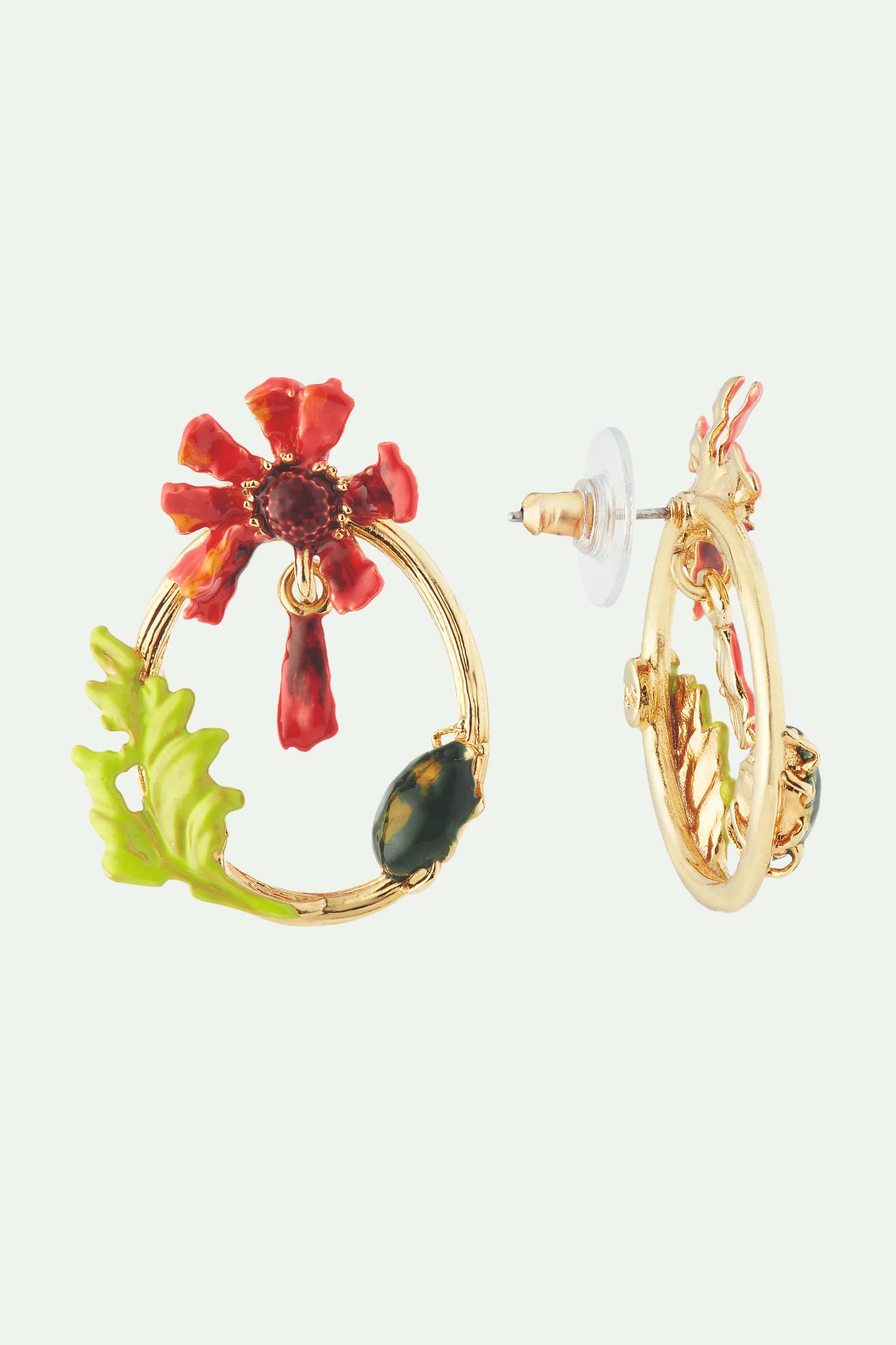 Boucles d'oreilles tiges créoles scarabée et fleur éphémère - Image 2