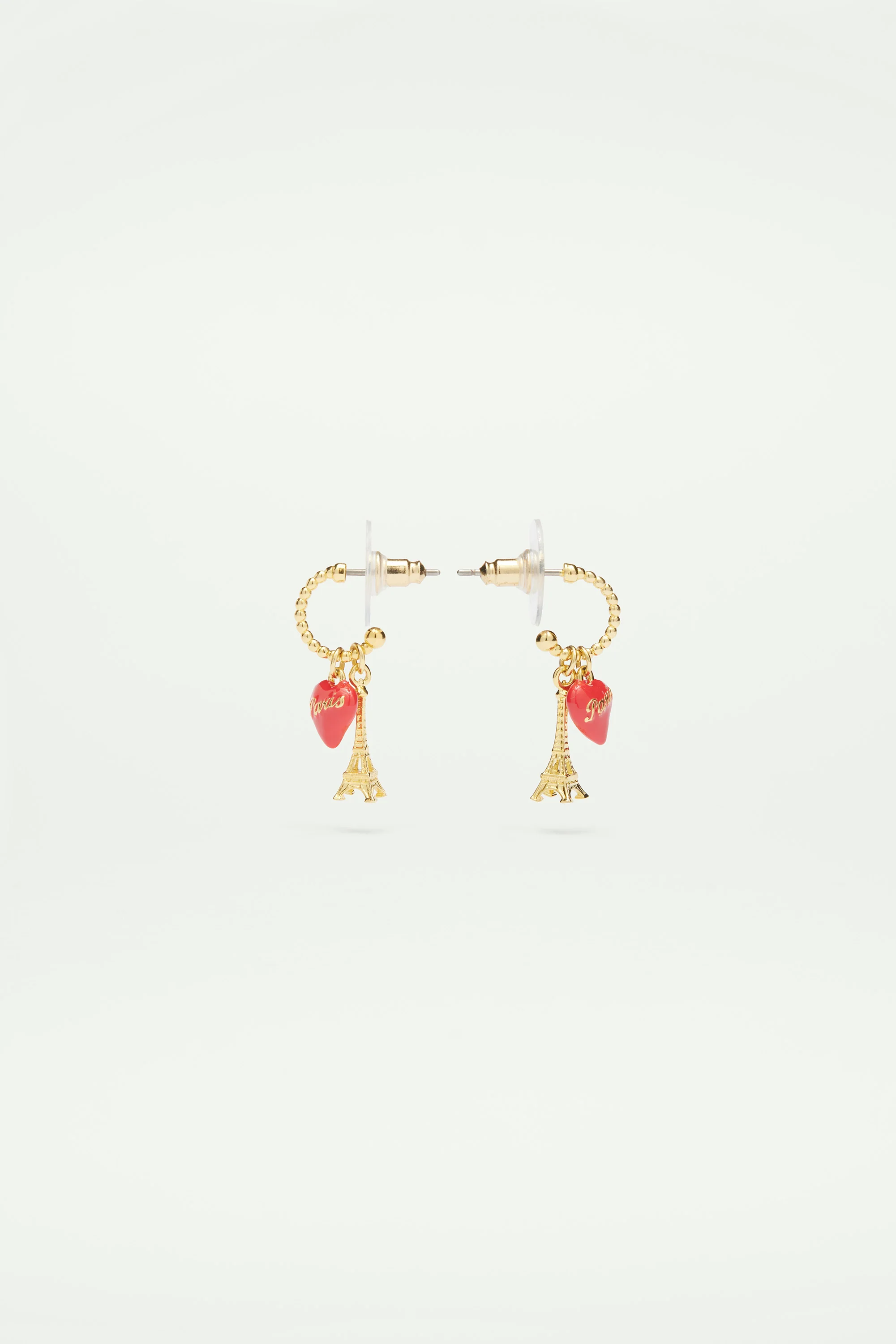 Boucles d'oreilles tiges créoles Tour Eiffel et coeur rouge