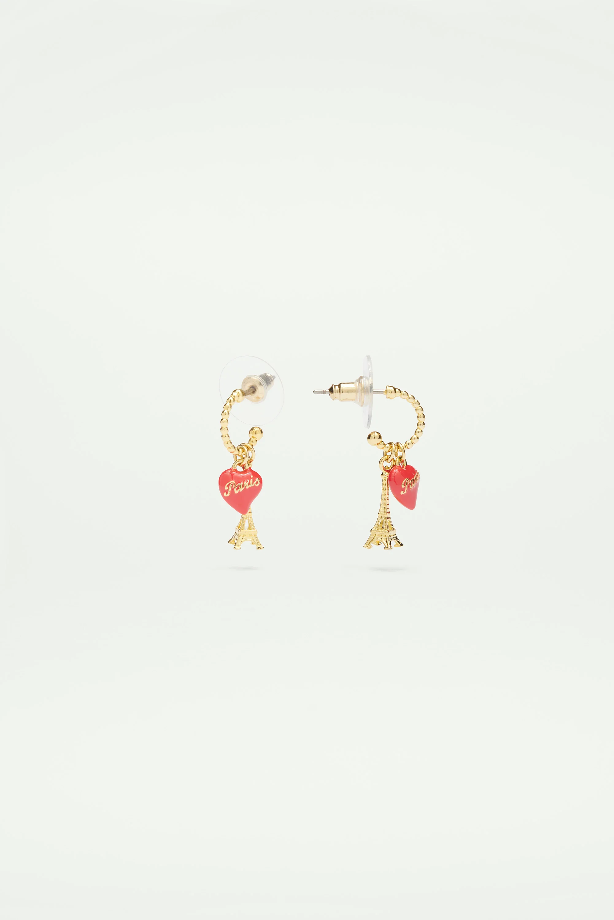 Boucles d'oreilles tiges créoles Tour Eiffel et coeur rouge - Image 3