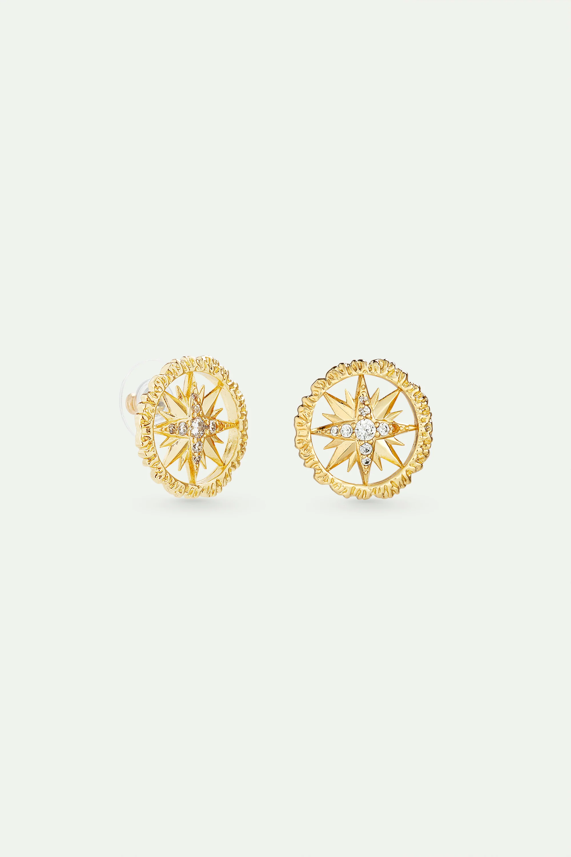 Boucles d'oreilles tiges dorées étoile rose des vents - Image 2