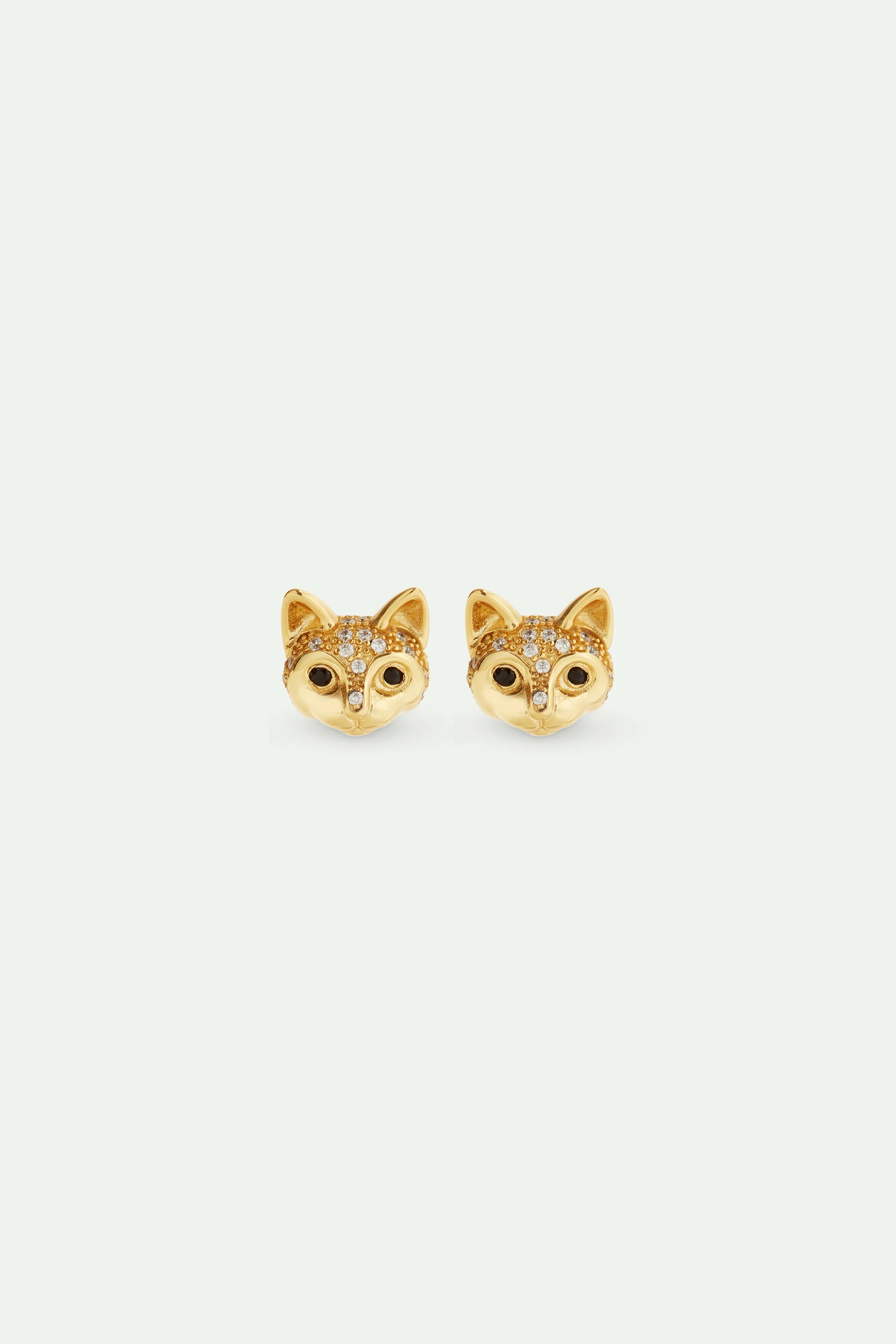 Boucles d'oreilles tiges dorĂ©es tĂȘte de chat et cristaux