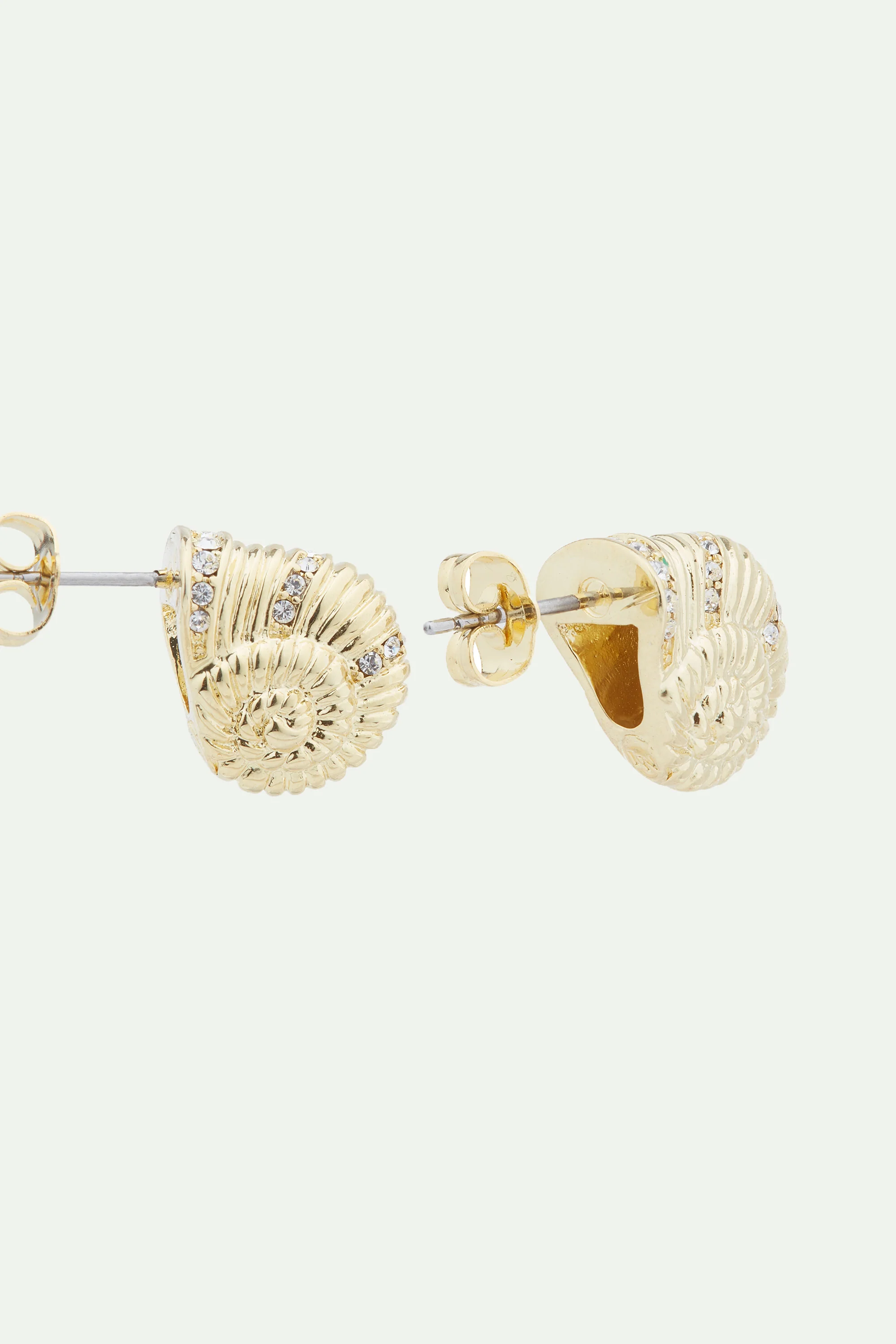 Boucles d'oreilles tiges escargot doré et cristaux facettés - Image 2