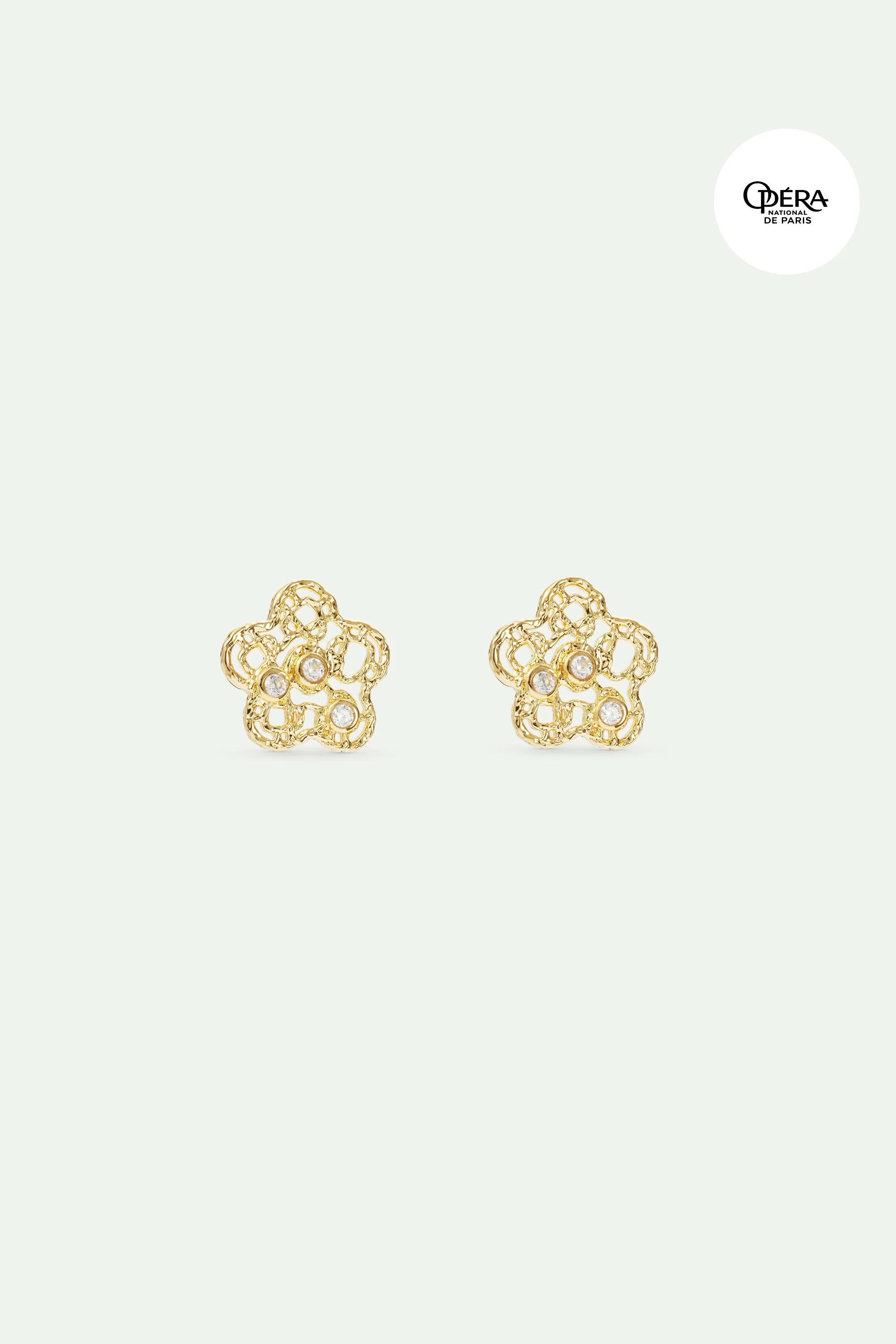 Boucles d'oreilles tiges fleur dorée en filigrane et cristaux