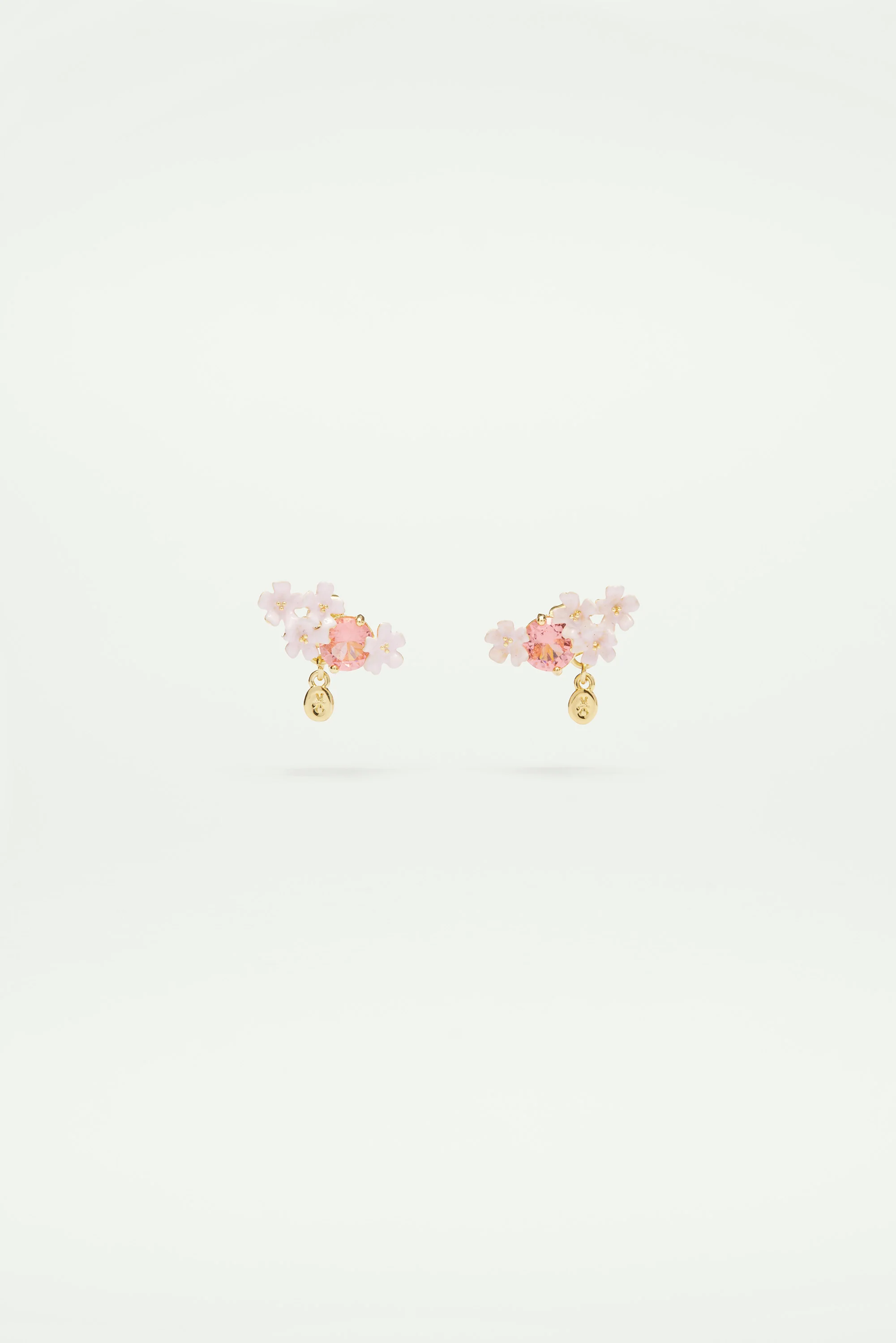 Boucles d'oreilles tiges fleurs de verveine et pierre ronde