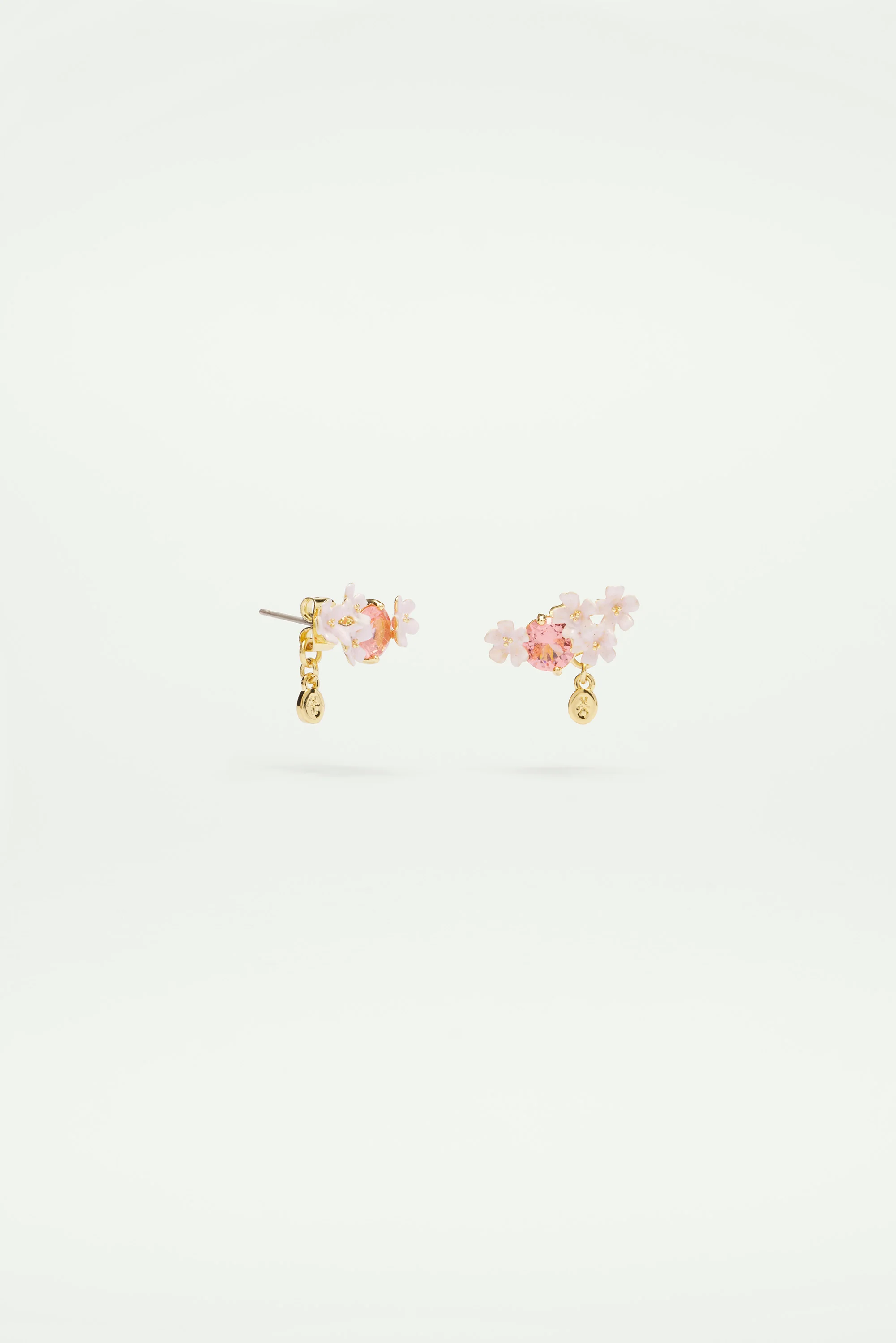 Boucles d'oreilles tiges fleurs de verveine et pierre ronde - Image 3