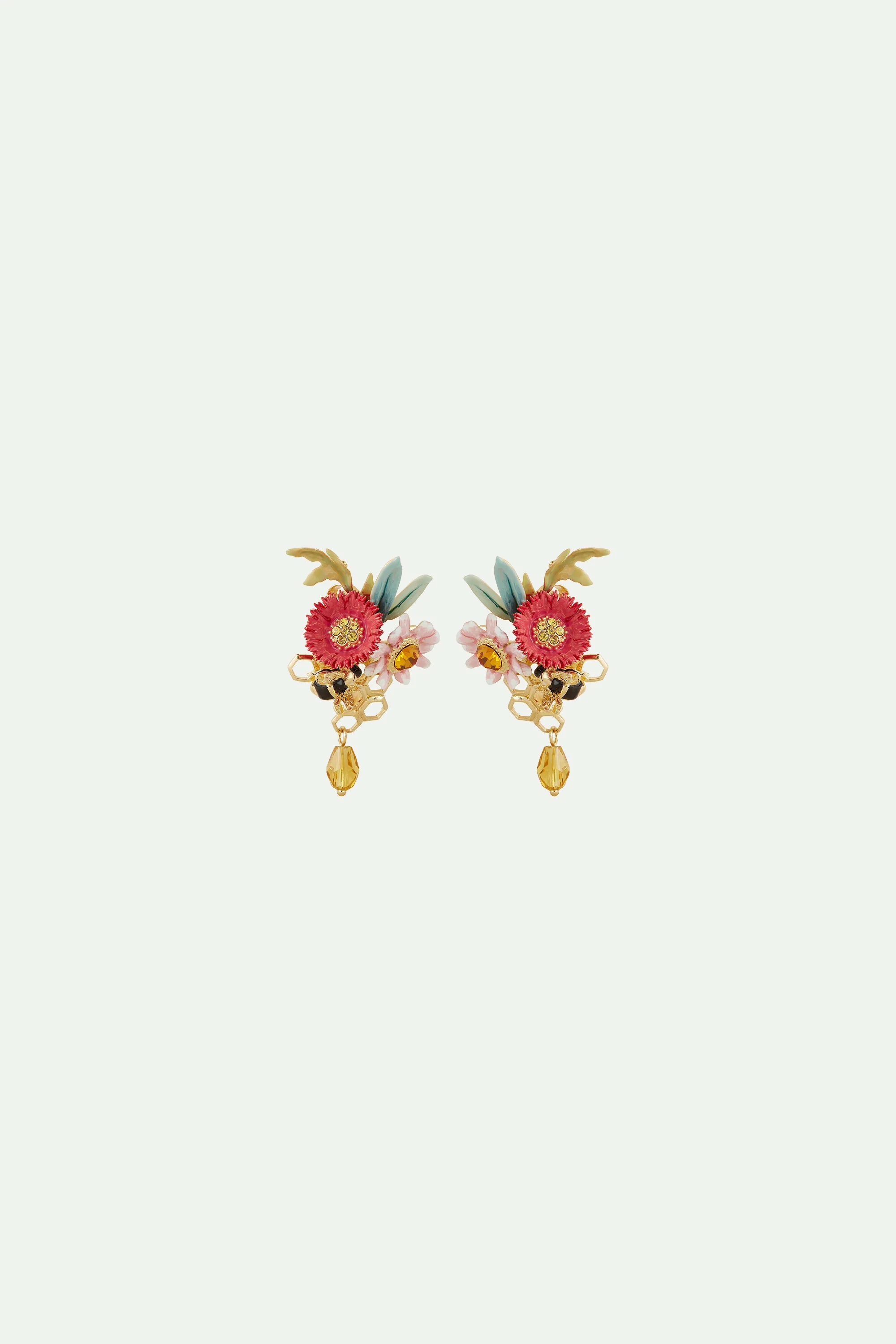 Boucles d'oreilles tiges fleurs et alvéoles de miel