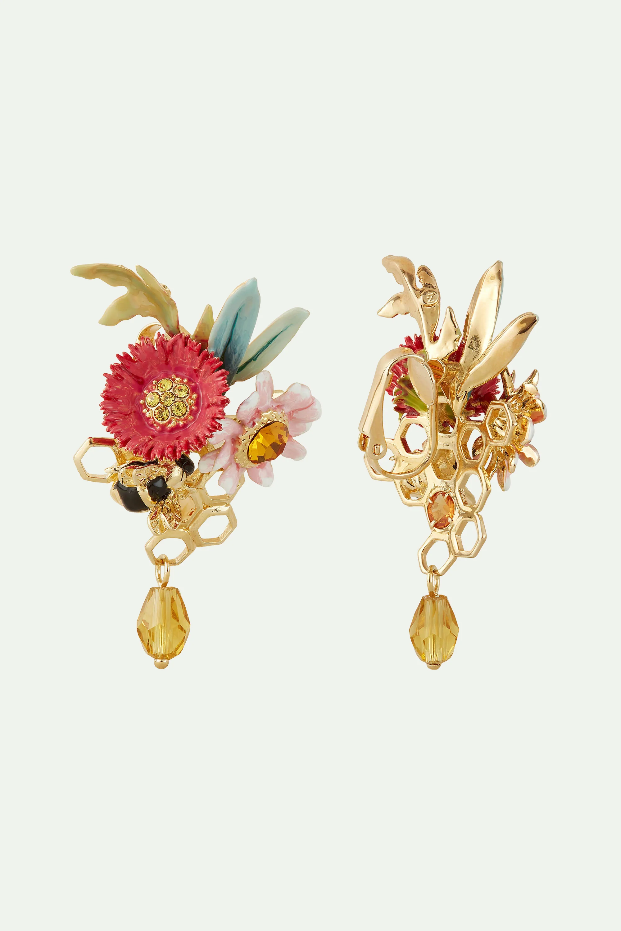 Boucles d'oreilles tiges fleurs et alvéoles de miel - Image 2