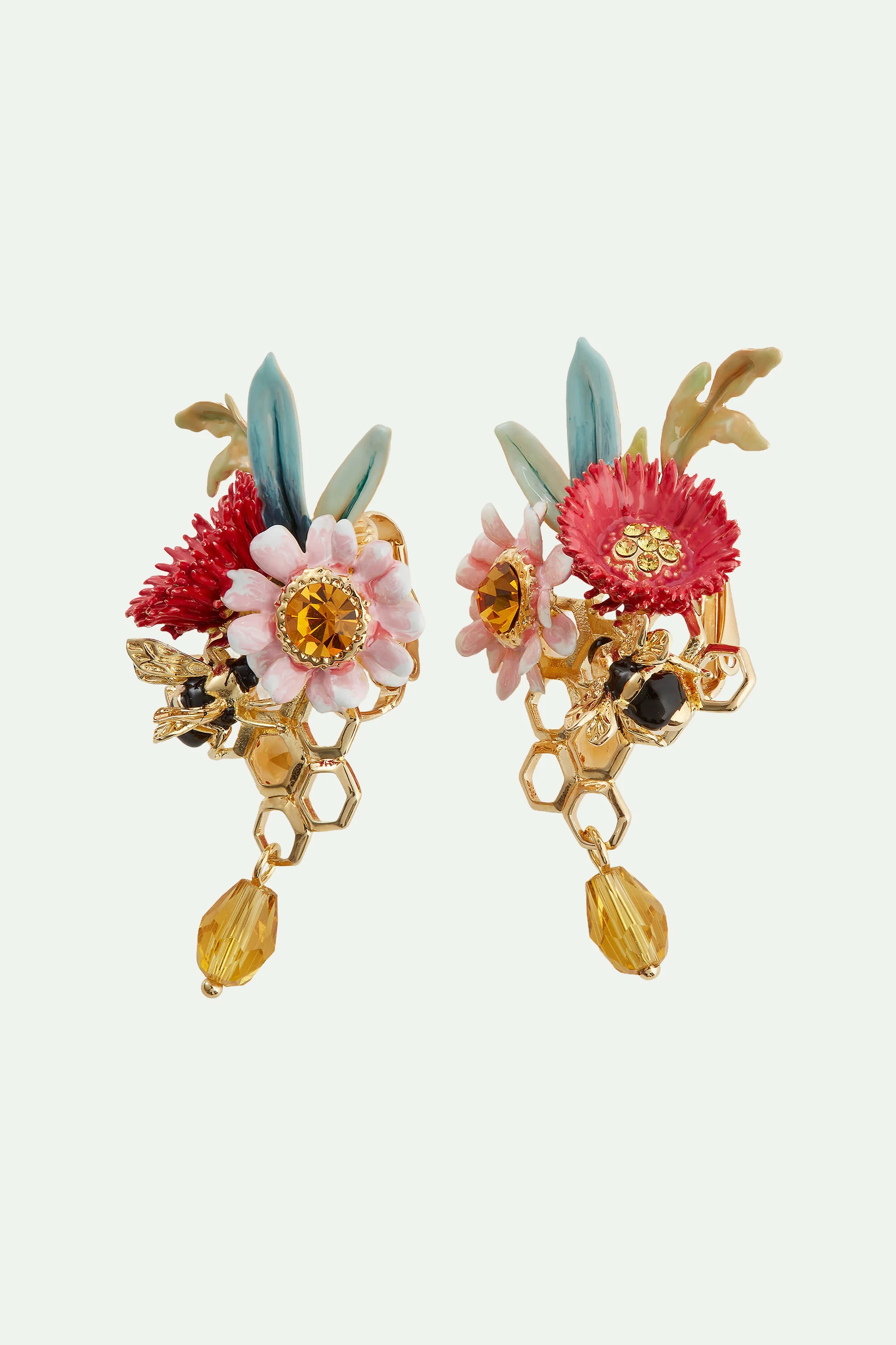 Boucles d'oreilles tiges fleurs et alvéoles de miel - Image 3