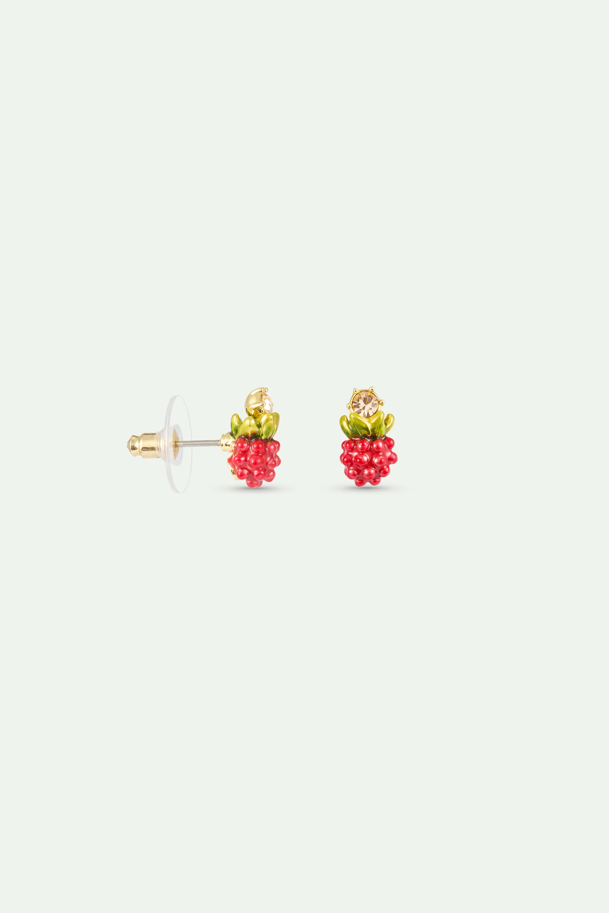 Boucles d'oreilles tiges framboise et pierre ronde dorée - Image 3