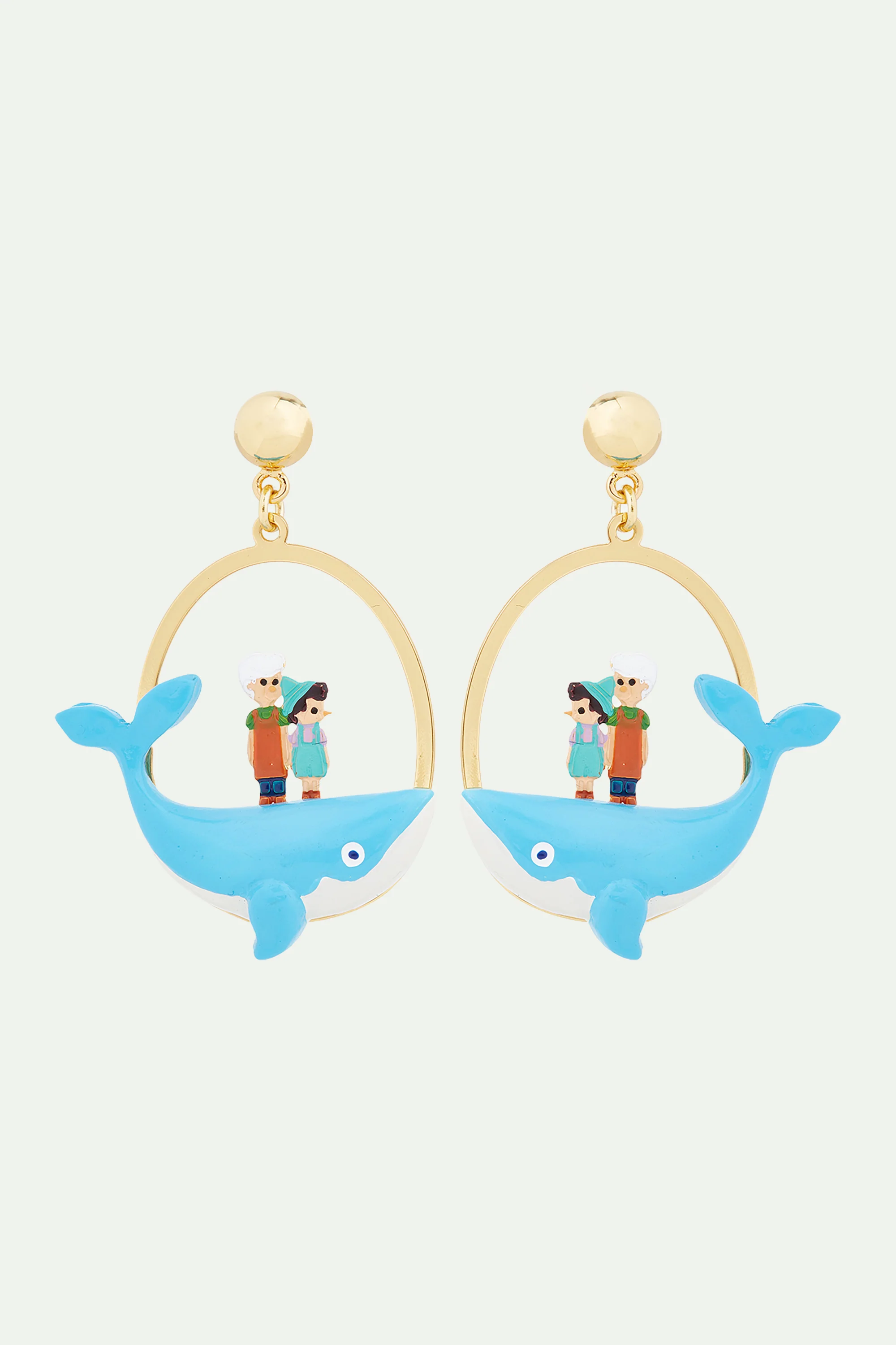 Boucles d'oreilles tiges Gepetto et Pinocchio sur la baleine