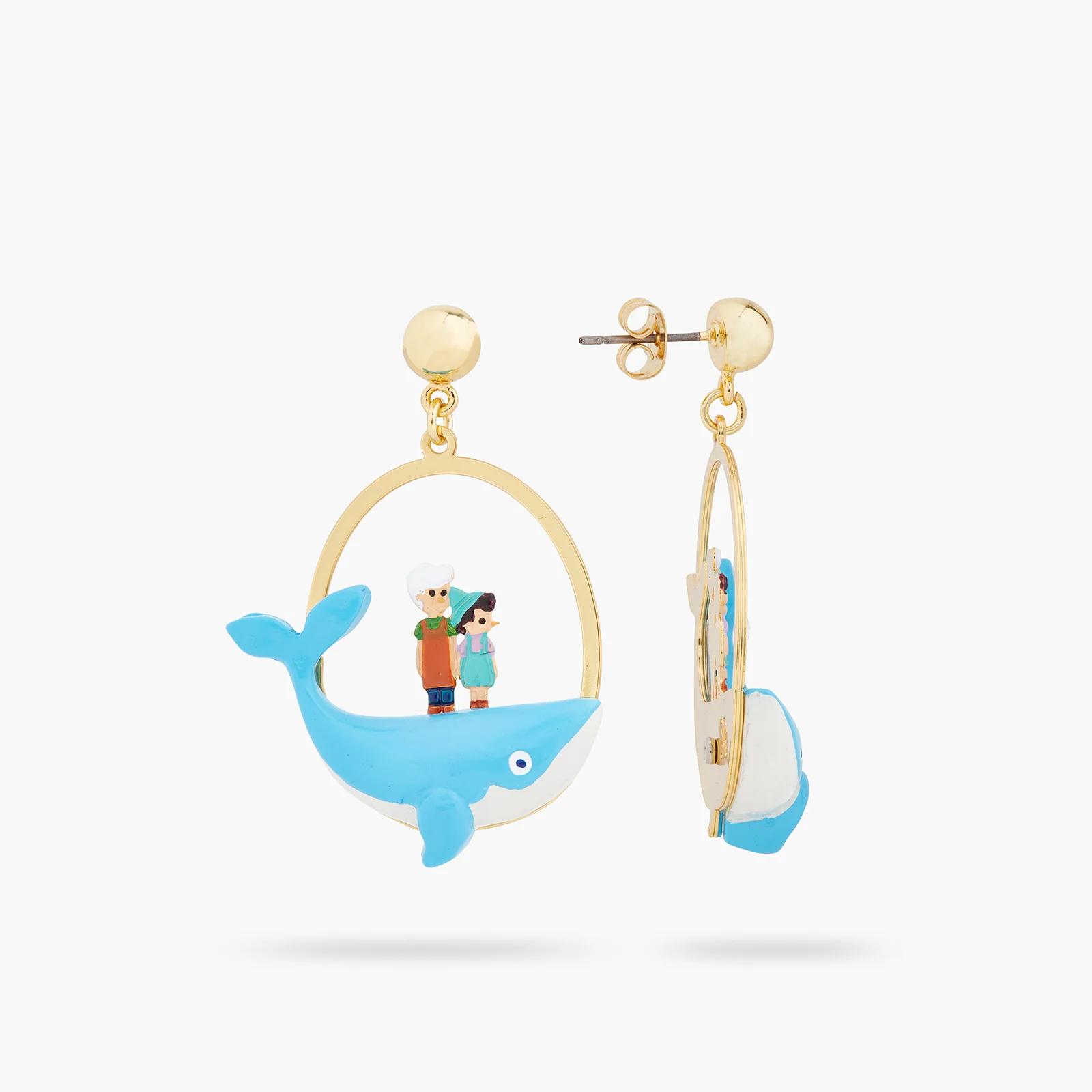 Boucles d'oreilles tiges Gepetto et Pinocchio sur la baleine - Image 2