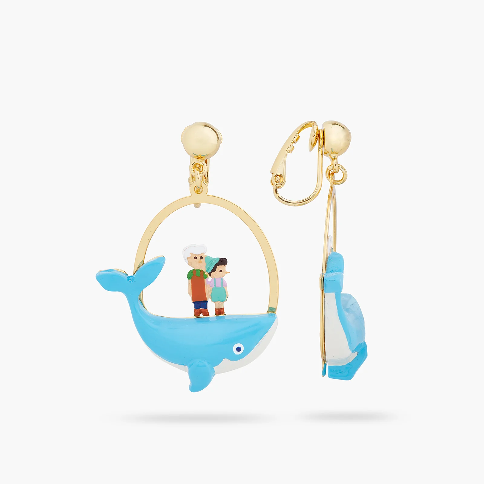 Boucles d'oreilles tiges Gepetto et Pinocchio sur la baleine - Image 3