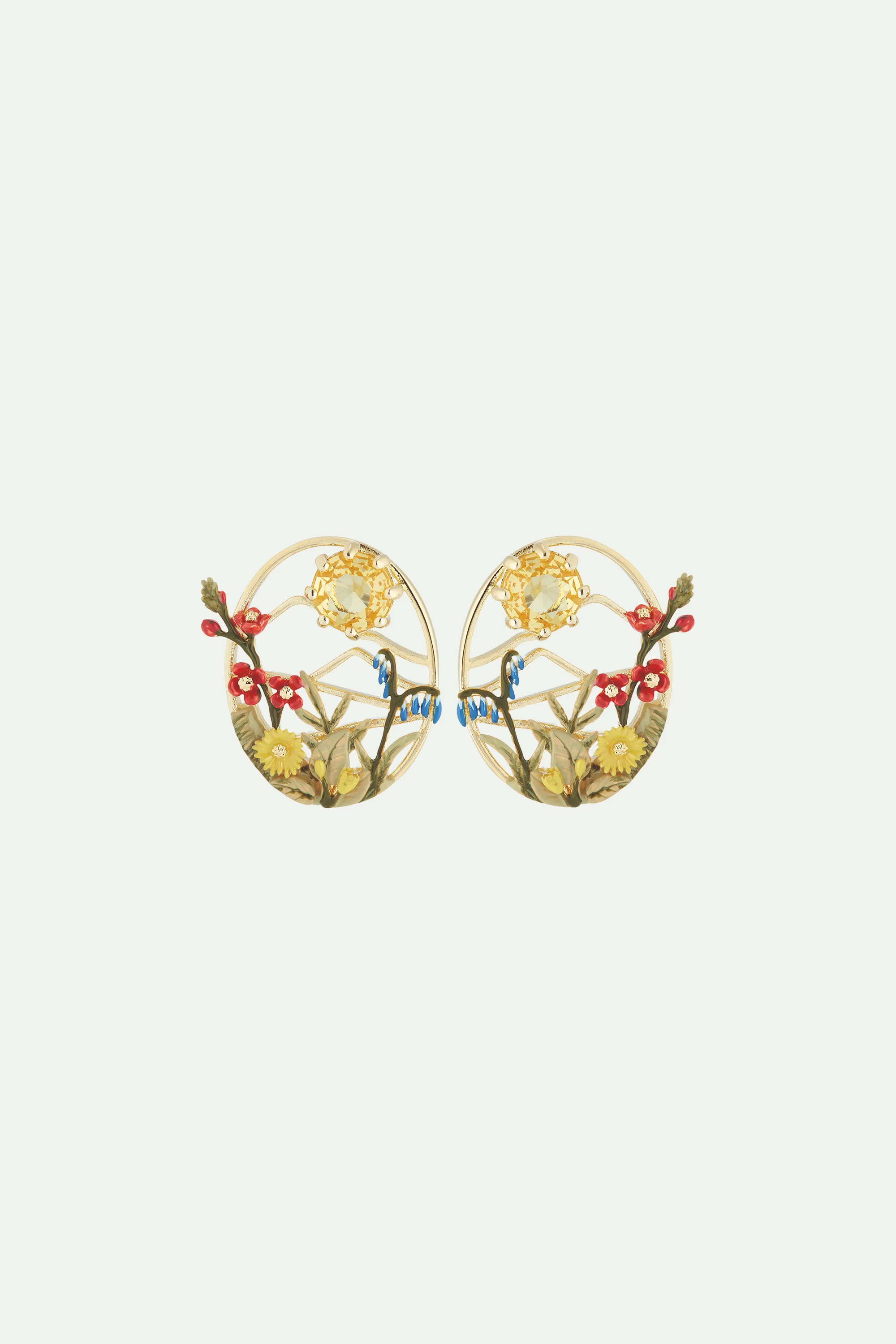 Boucles d'oreilles tiges mont Fuji et pierre ronde