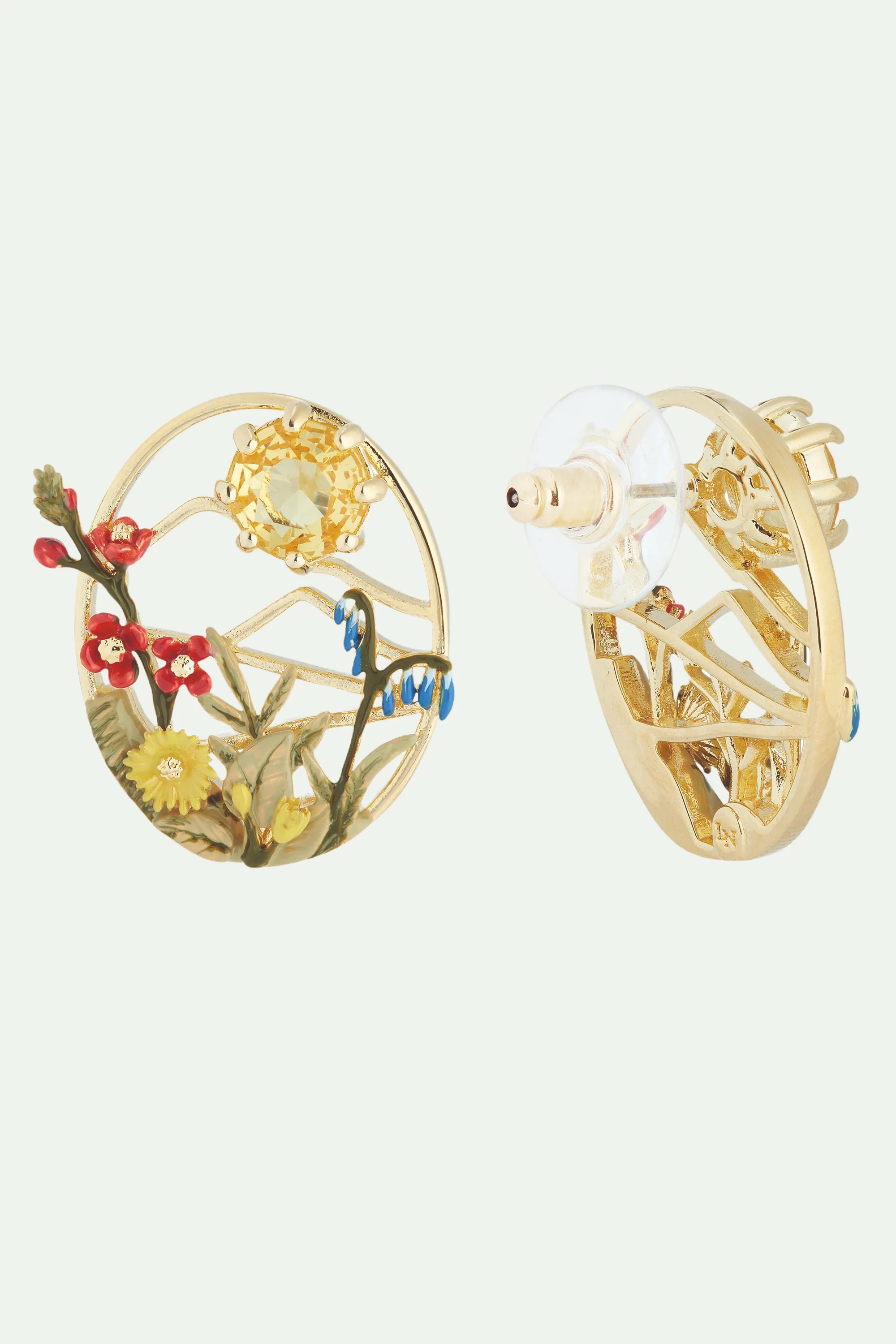Boucles d'oreilles tiges mont Fuji et pierre ronde - Image 2