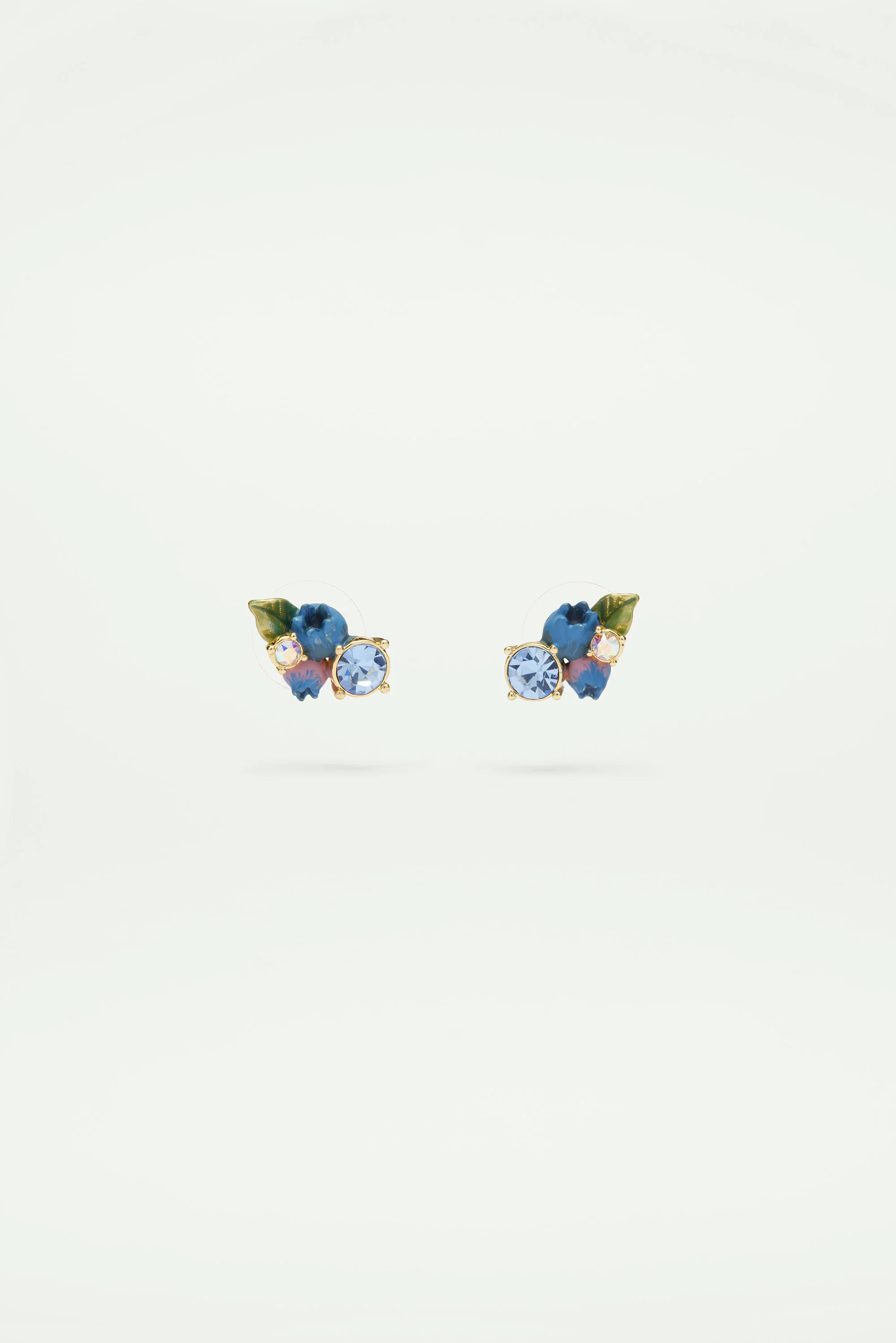 Boucles d'oreilles tiges myrtilles et pierre en verre taillé ronde