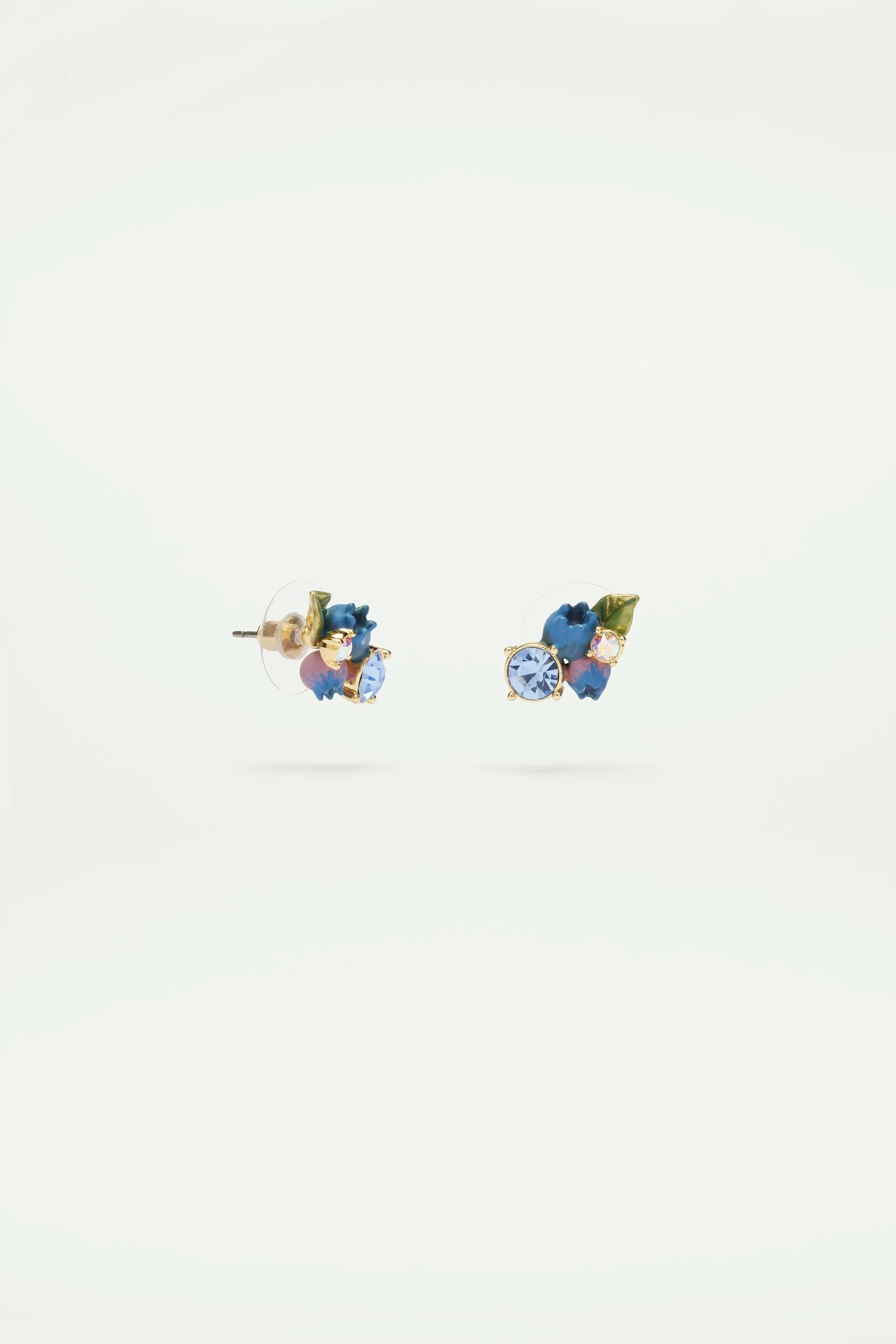 Boucles d'oreilles tiges myrtilles et pierre en verre taillé ronde - Image 2