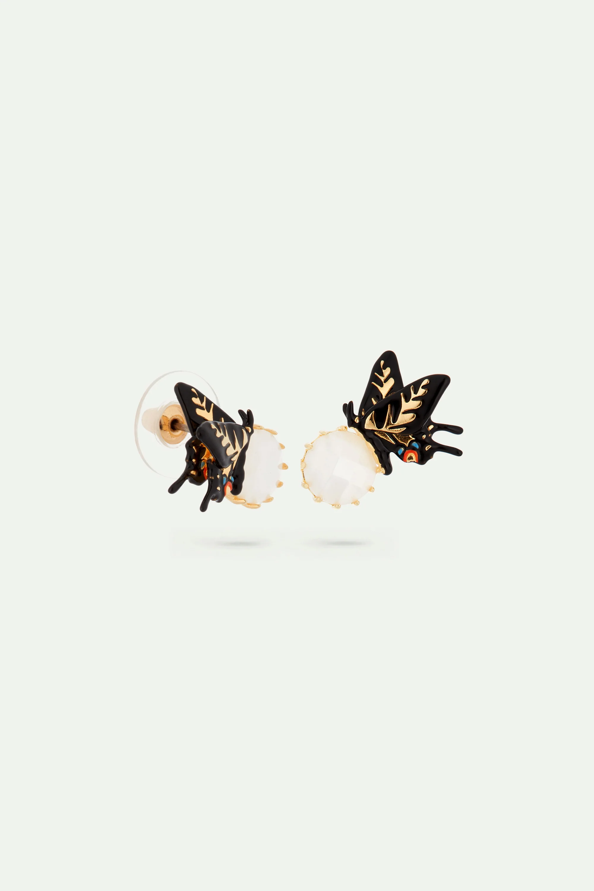 Boucles d'oreilles tiges papillon et verre facetté - Image 3