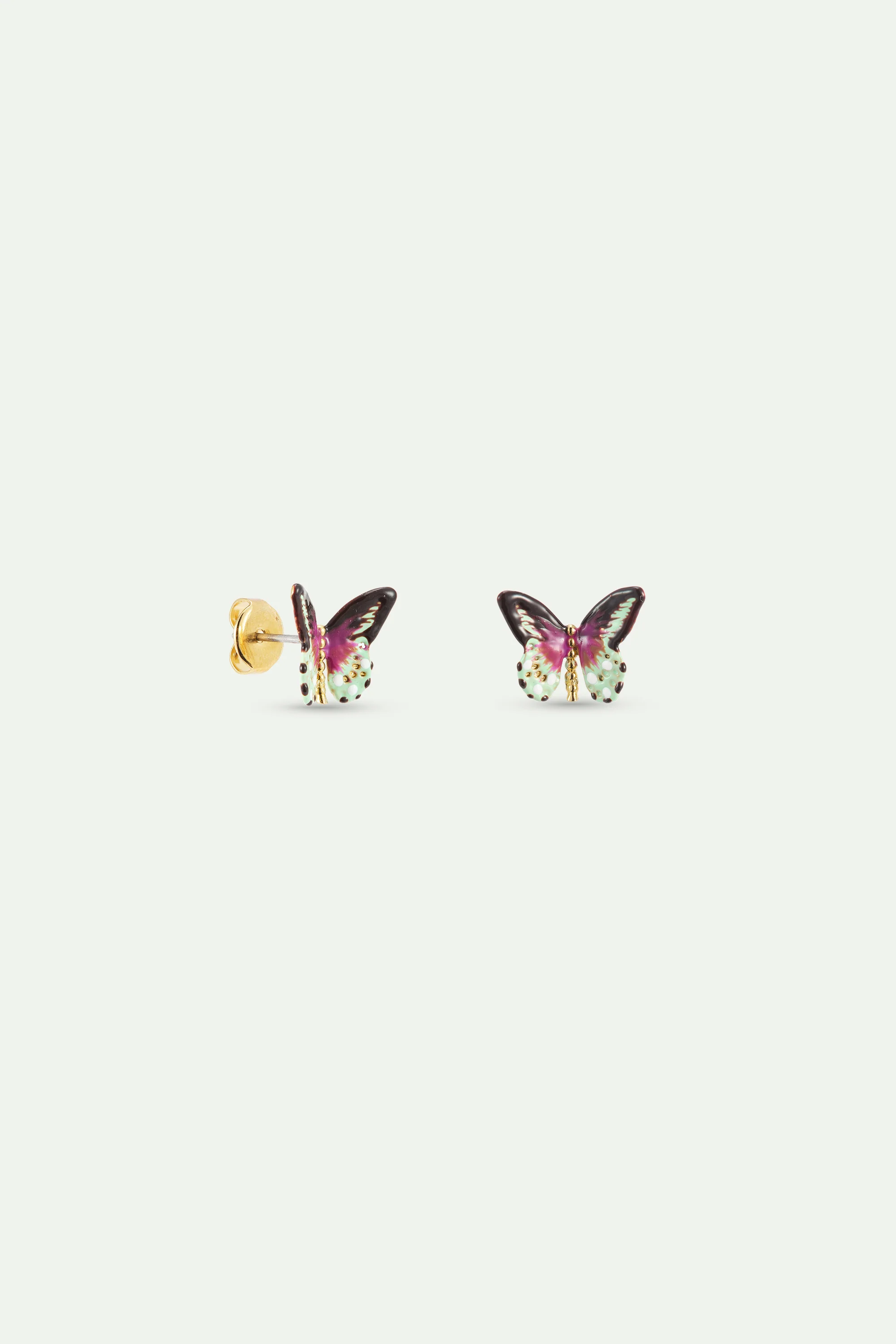 Boucles d'oreilles tiges Papillon vert et violet - Image 2