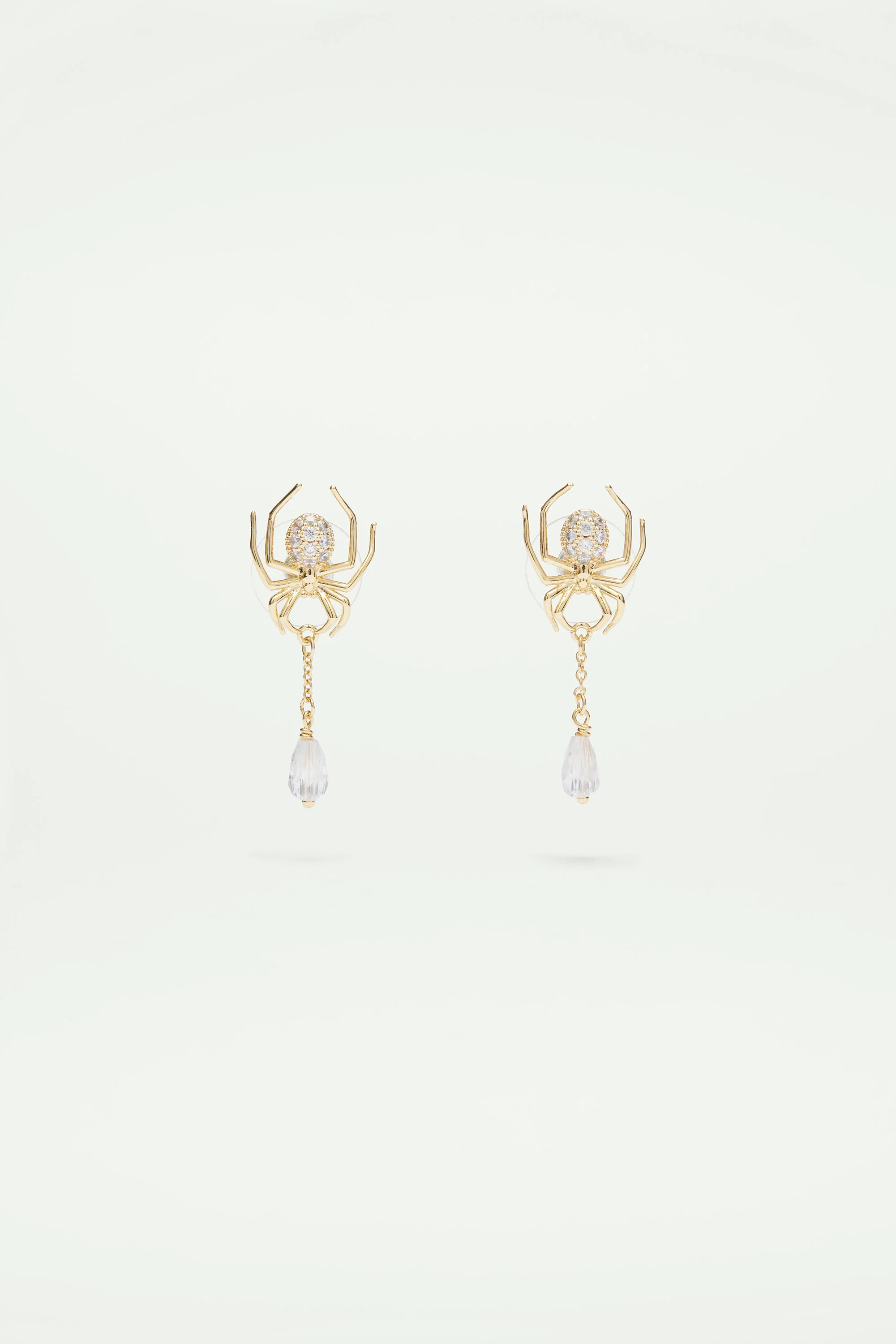 Boucles d'oreilles tiges pendantes araignée dorée et pierre taillée