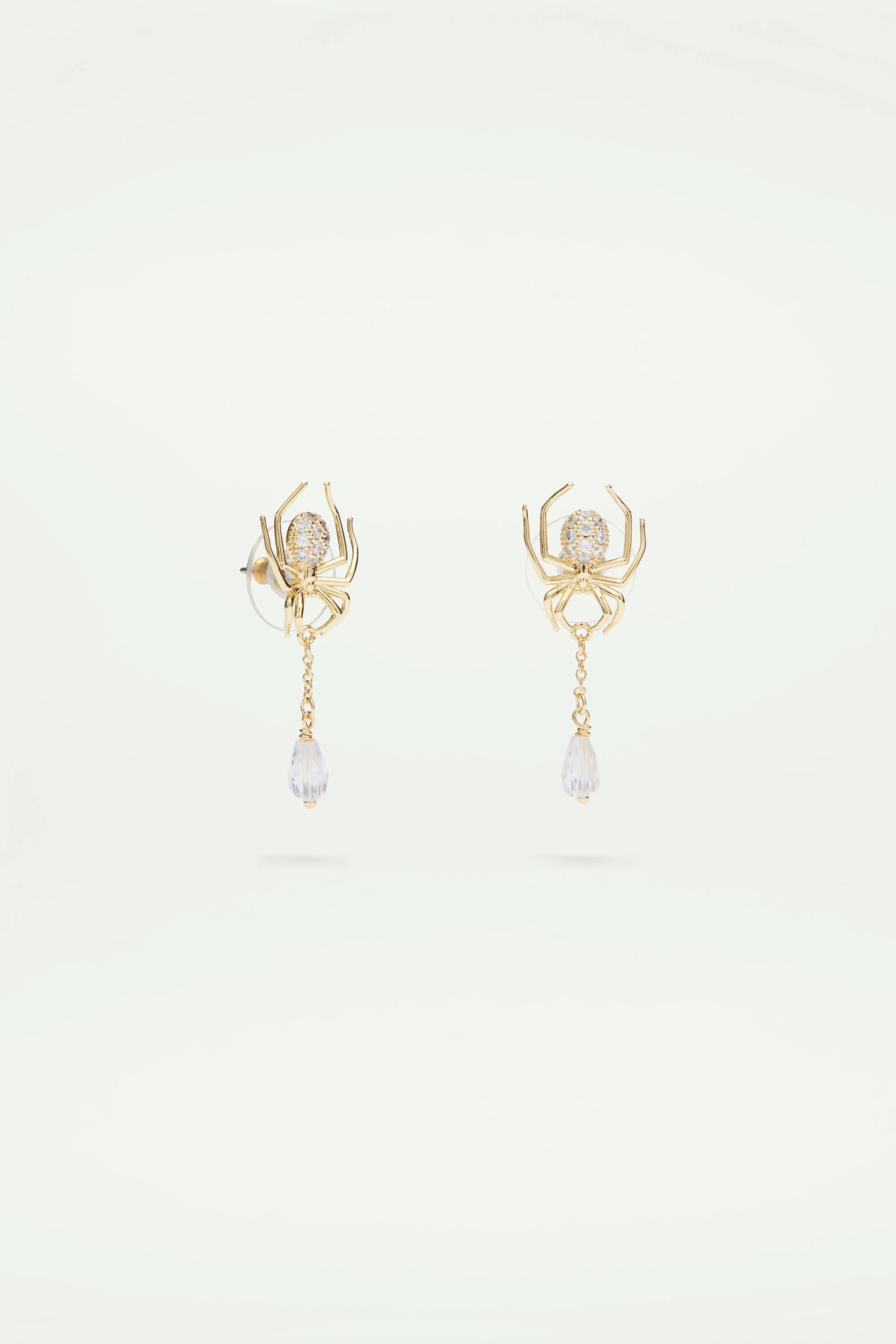 Boucles d'oreilles tiges pendantes araignée dorée et pierre taillée - Image 3