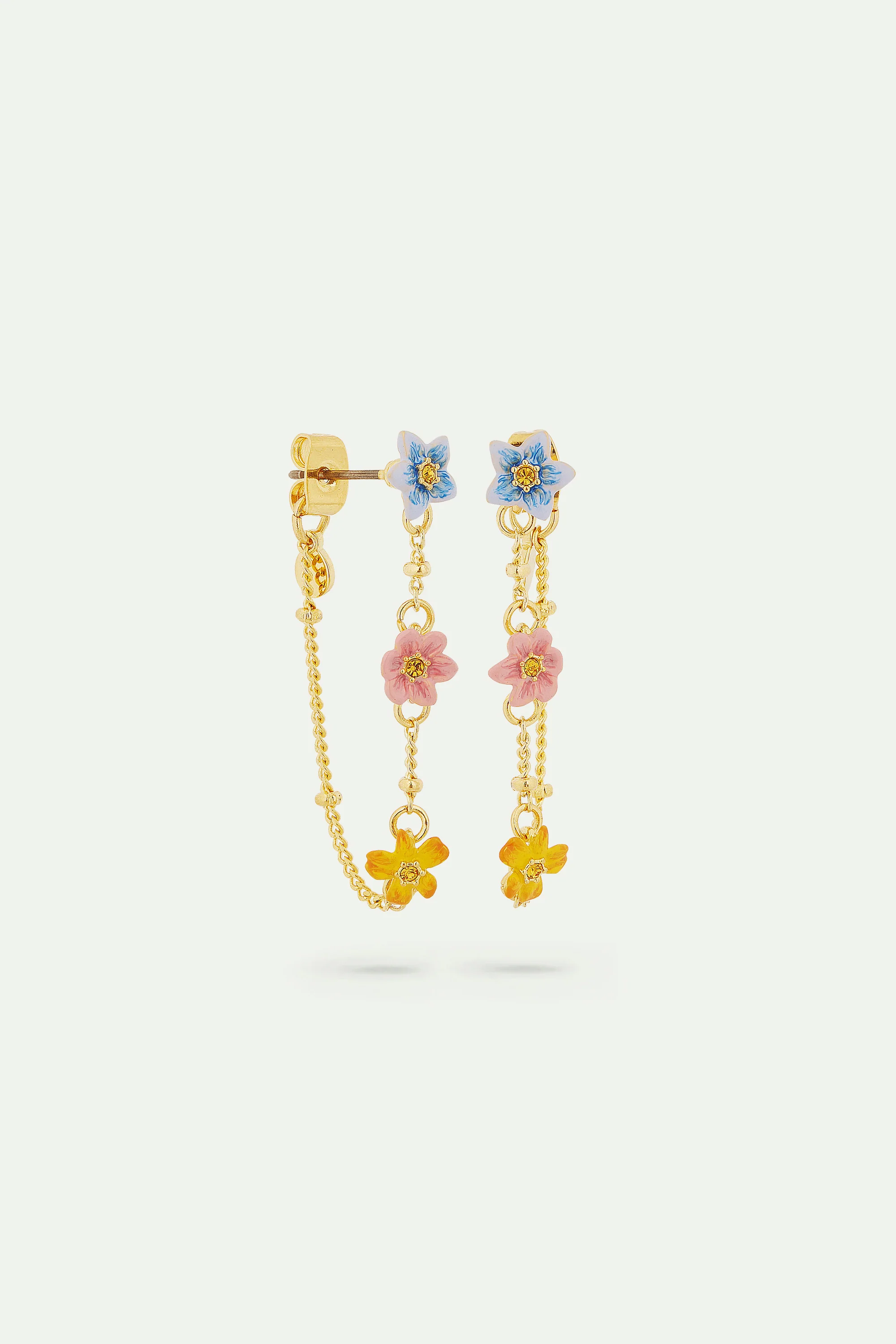 Boucles d'oreilles tiges pendantes avec 3 fleurs de jasmin colorées - Image 3