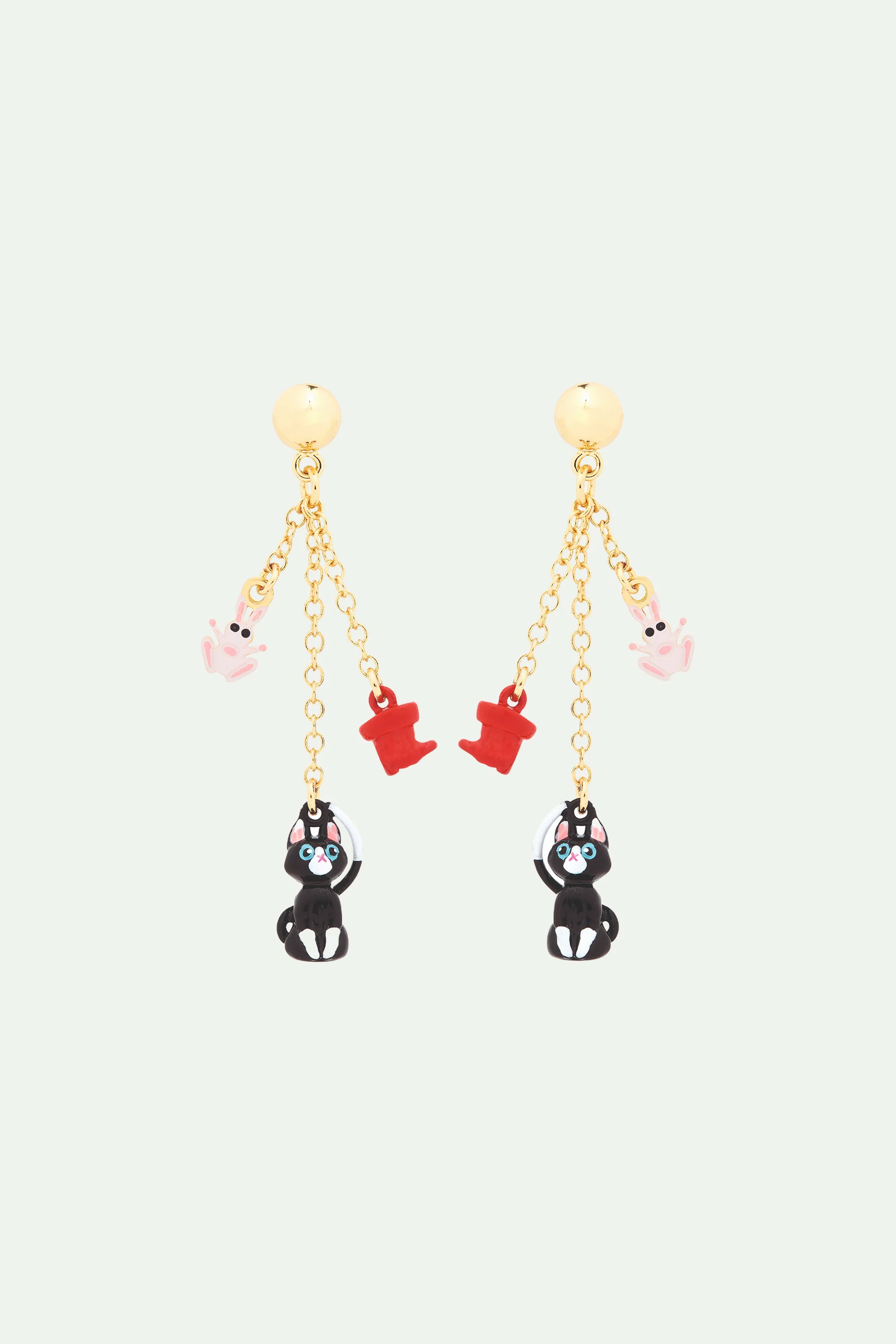 Boucles d'oreilles tiges pendantes chat charmant et bottes rouges