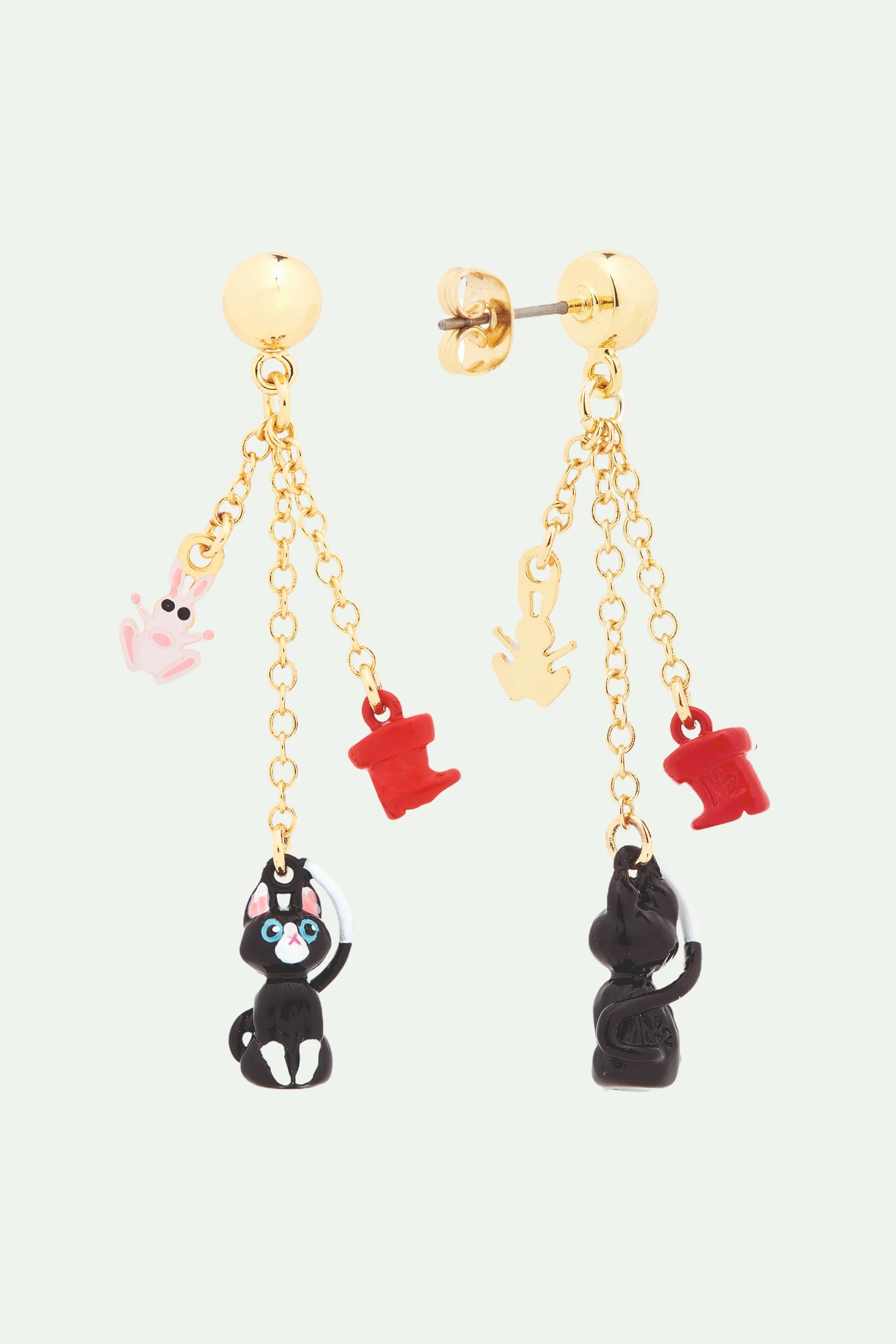 Boucles d'oreilles tiges pendantes chat charmant et bottes rouges - Image 2