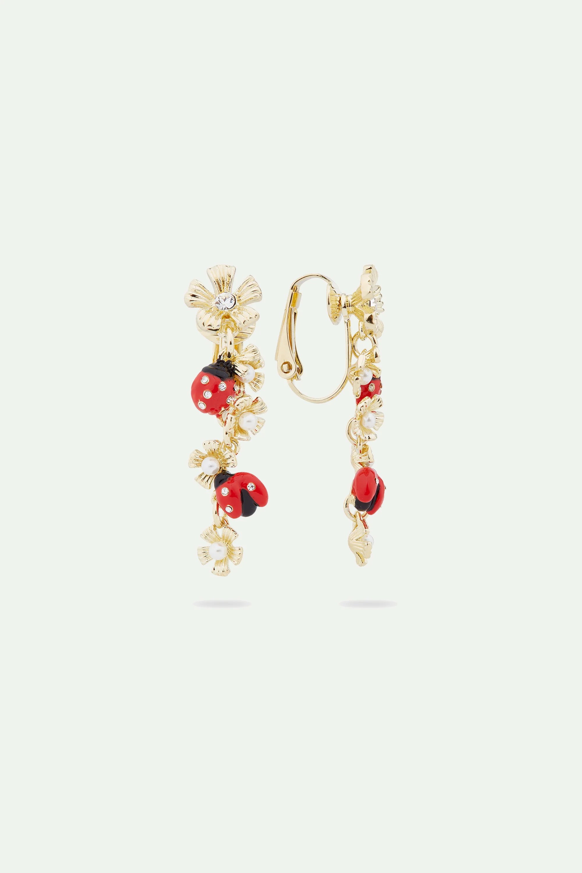 Boucles d'oreilles tiges pendantes duo de coccinelles et anémones des bois - Image 4