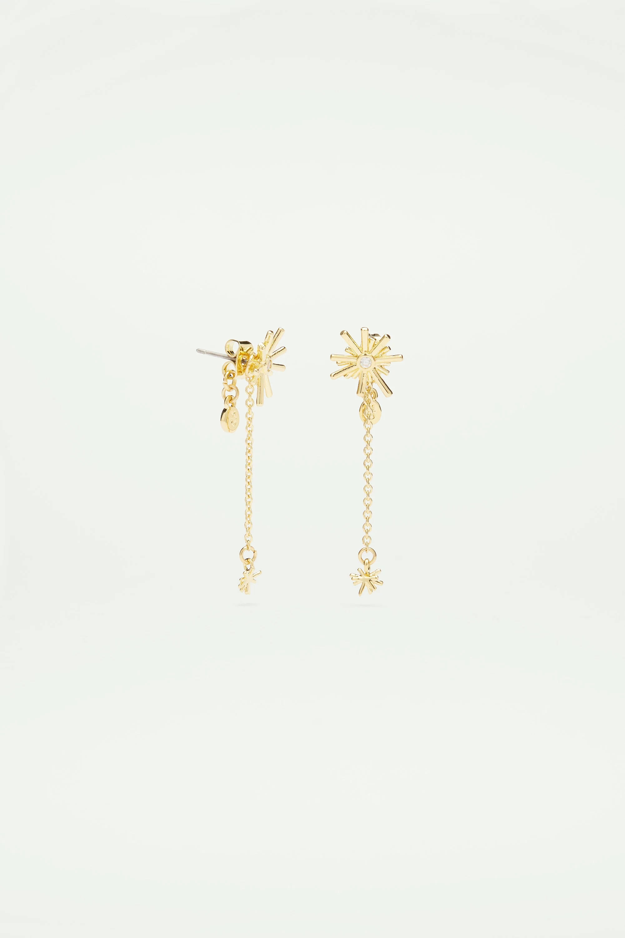 Boucles d'oreilles tiges pendantes étoiles dorées et pierre blanche - Image 2