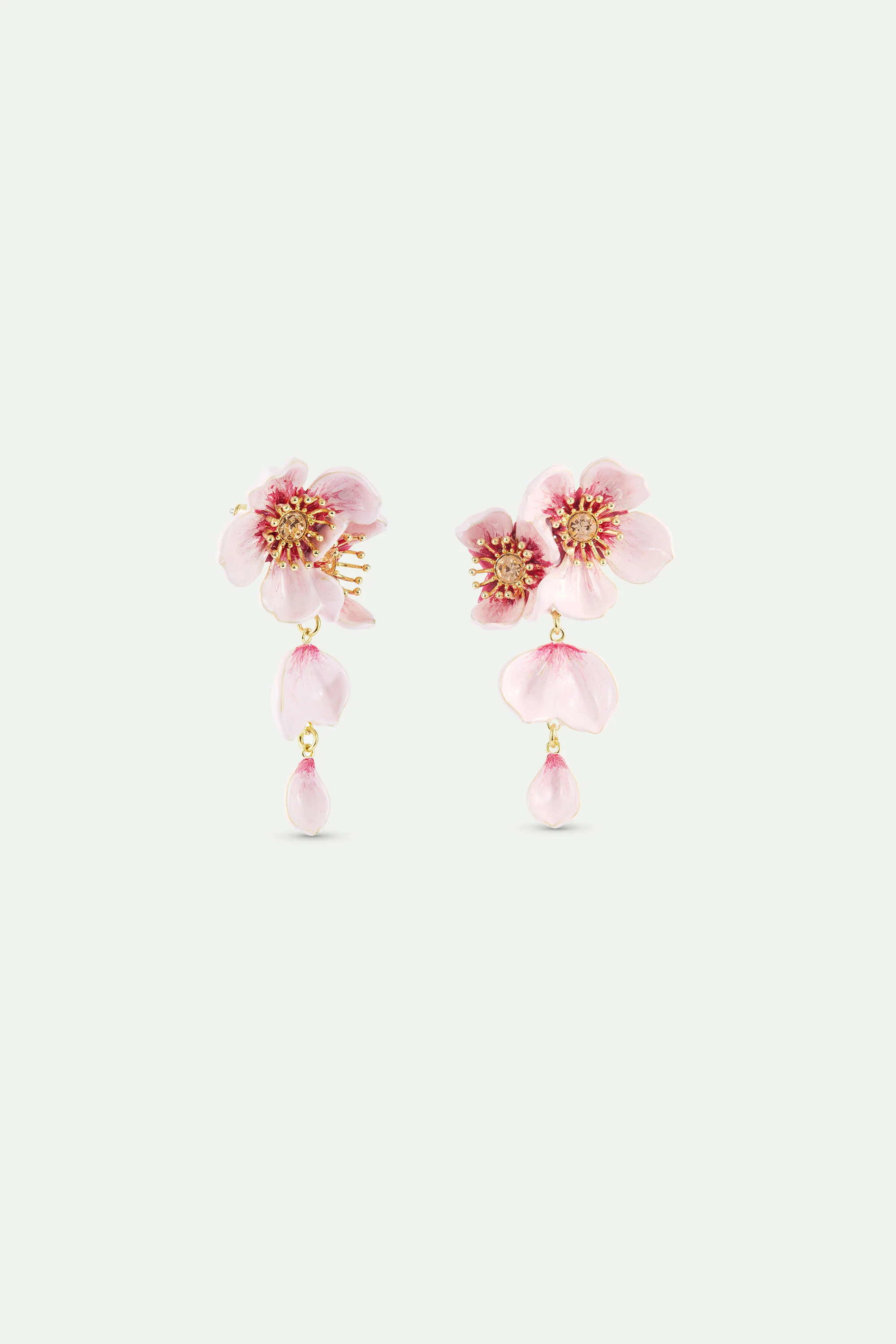 Boucles d'oreilles tiges pendantes fleur de cerisier rose - Image 2