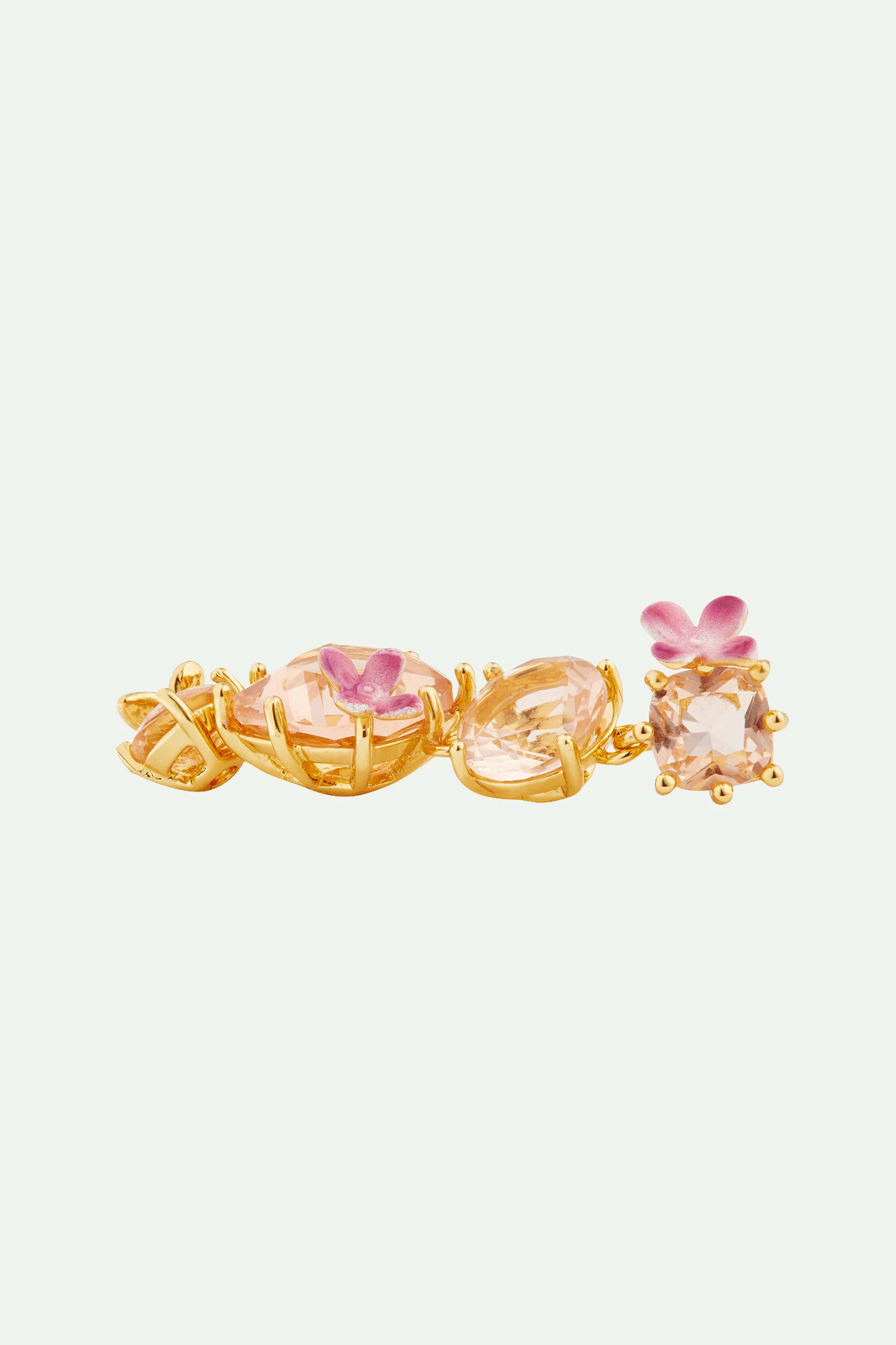 Boucles d'oreilles tiges pendantes fleurs 4 pierres et fleurs la diamantine rose abricot - Image 4