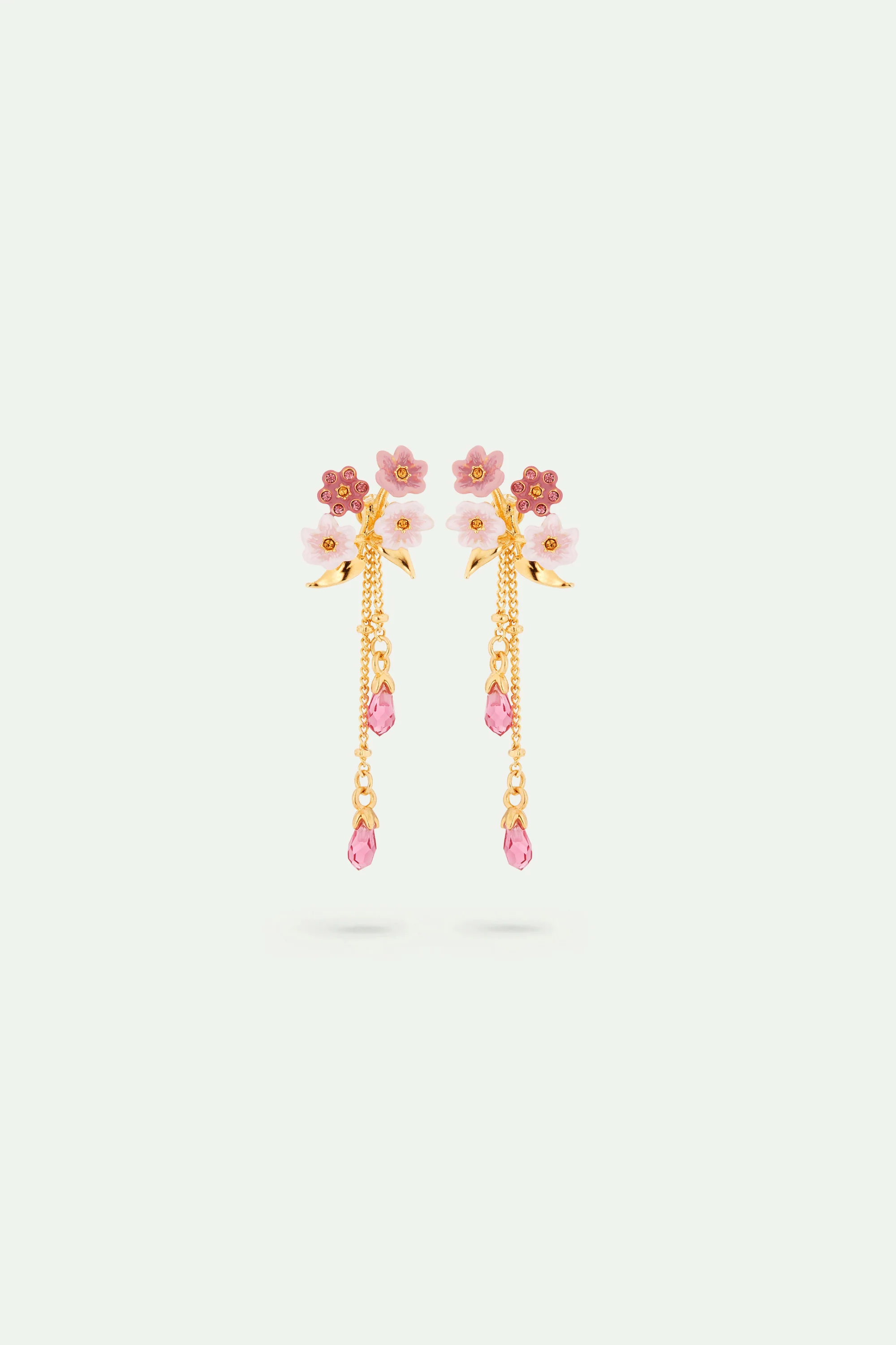 Boucles d'oreilles tiges pendantes fleurs de jasmin roses