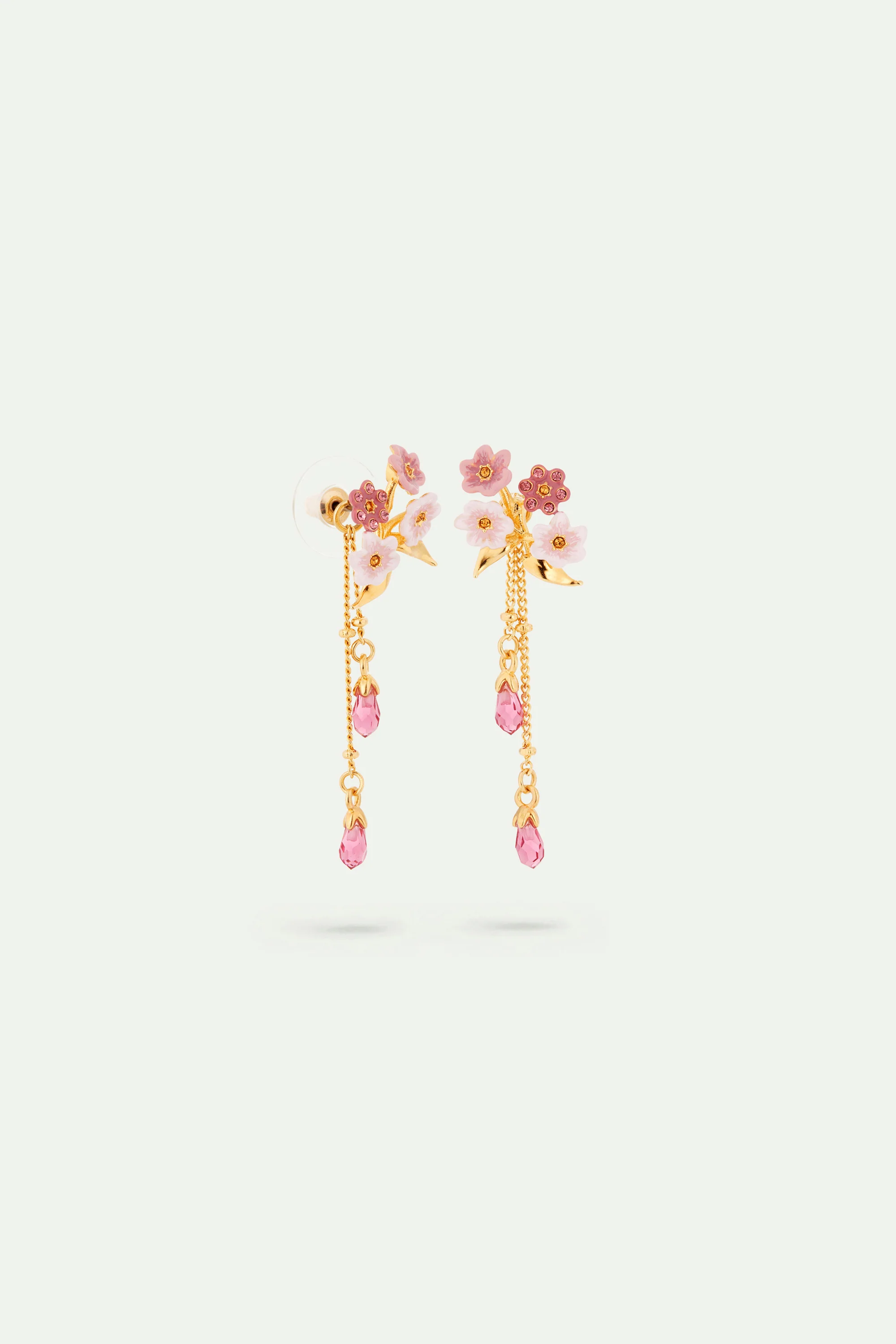 Boucles d'oreilles tiges pendantes fleurs de jasmin roses - Image 3
