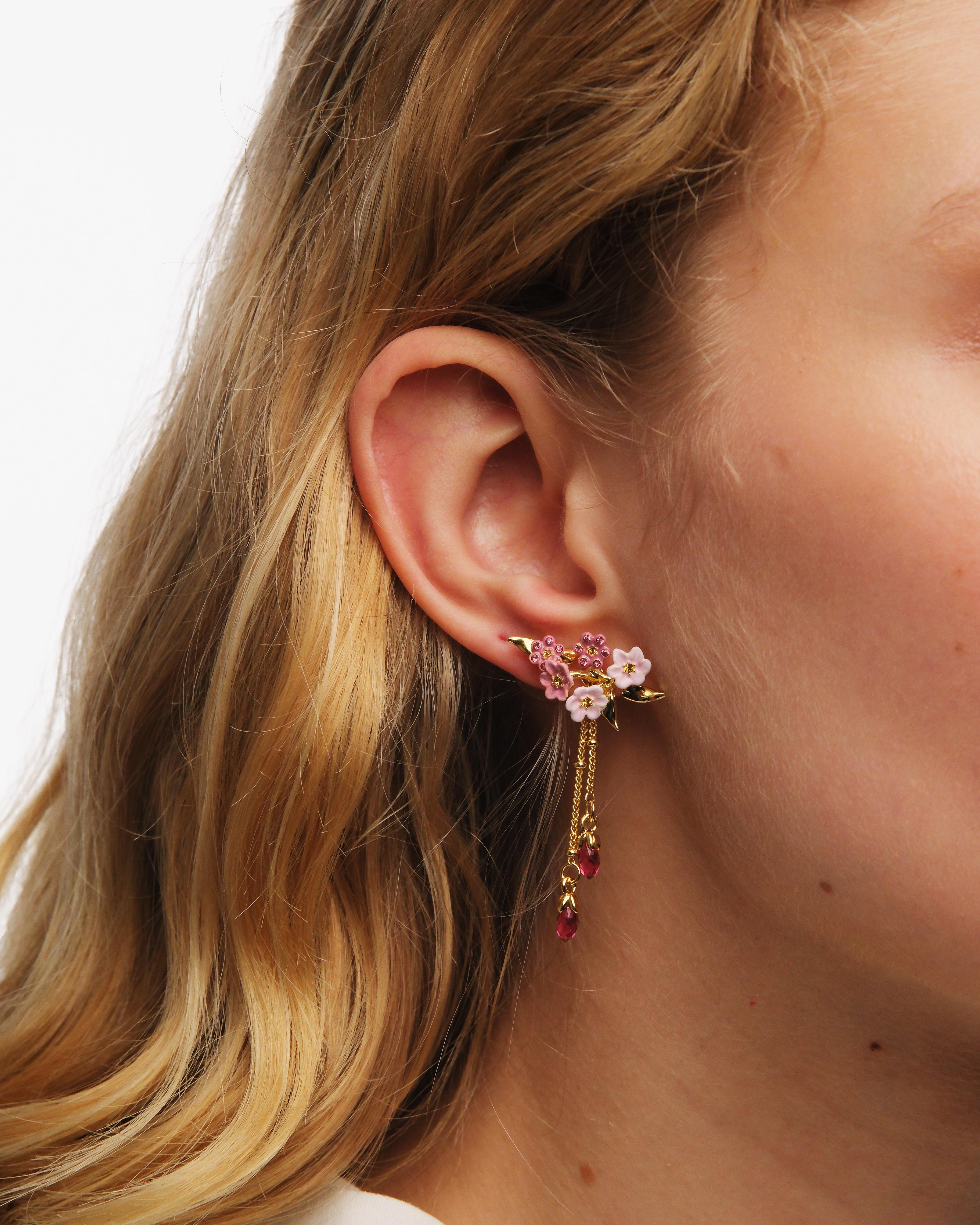 Boucles d'oreilles tiges pendantes fleurs de jasmin roses - Image 4