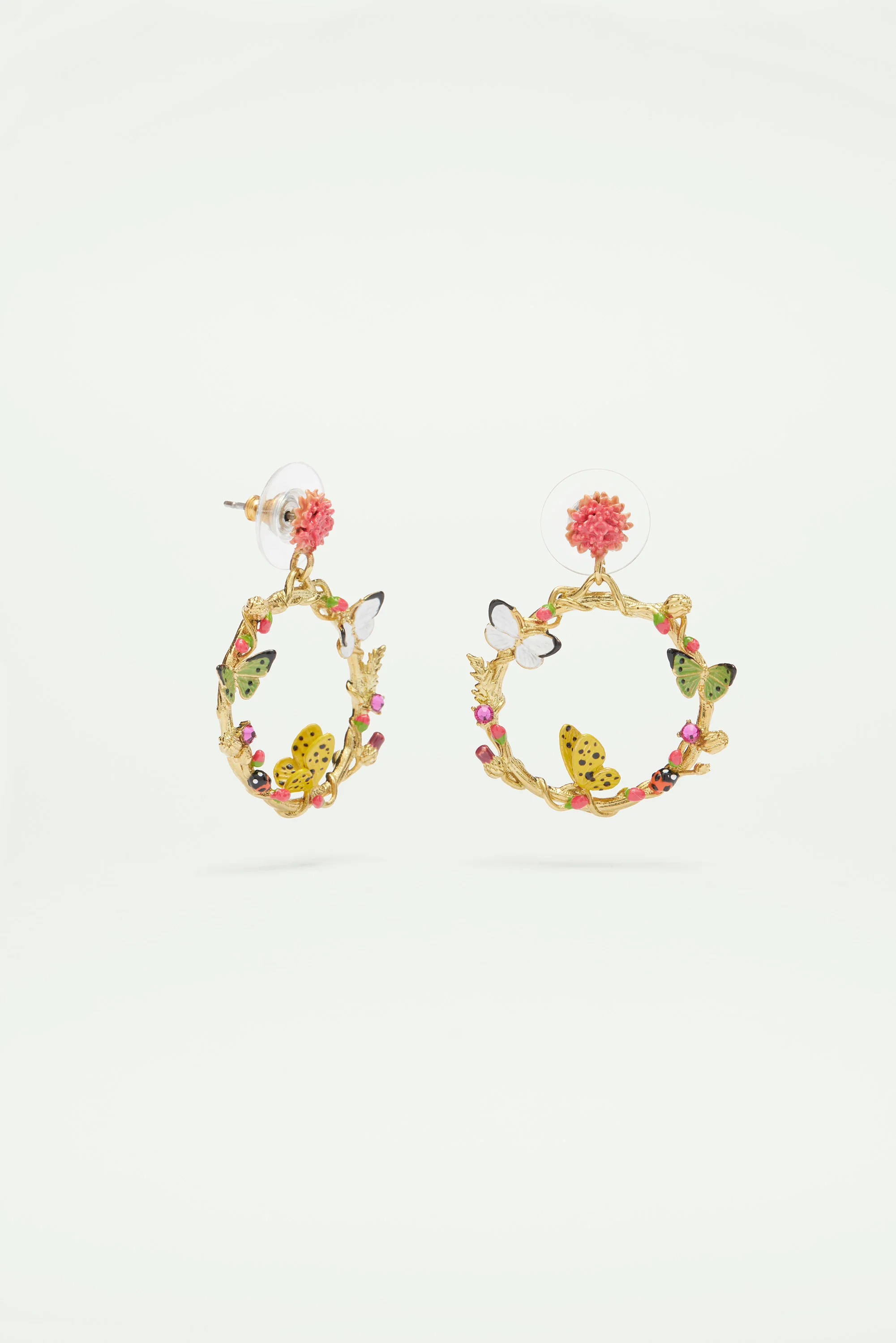 Boucles d'oreilles tiges pendantes papillons et éléments végétaux - Image 3