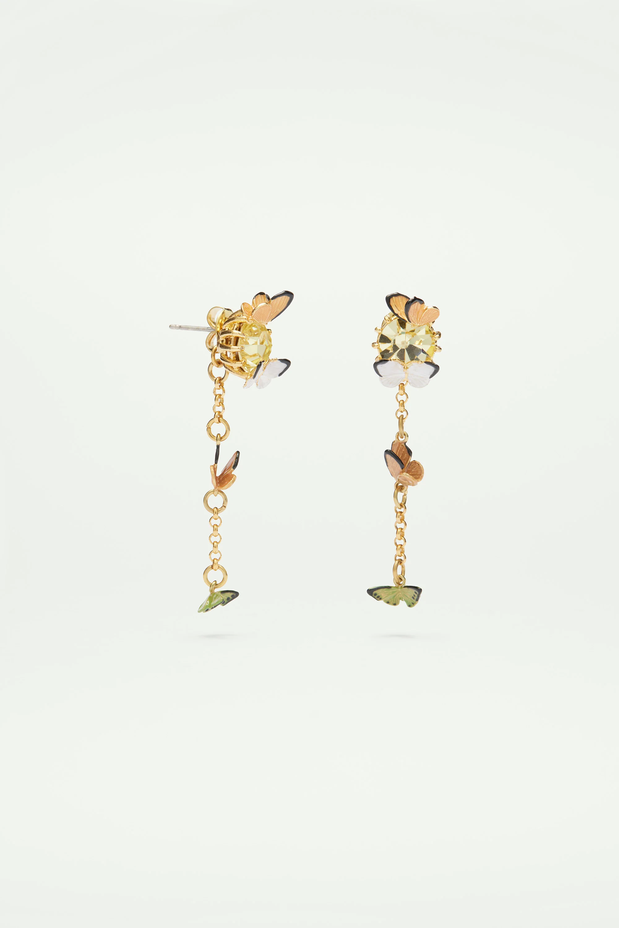 Boucles d'oreilles tiges pendantes papillons et pierre en verre taillé - Image 3