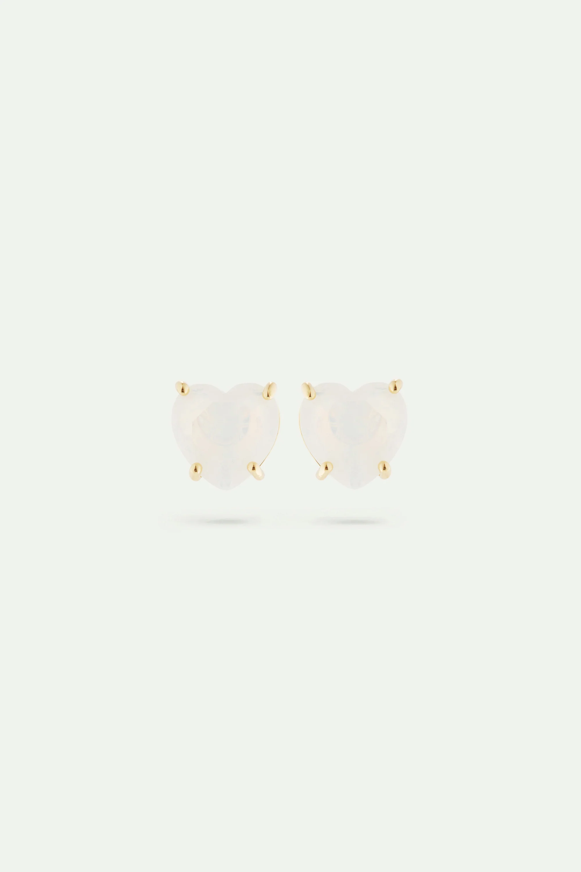 Boucles d'oreilles tiges pierre cœur La Diamantine blanc opalescent