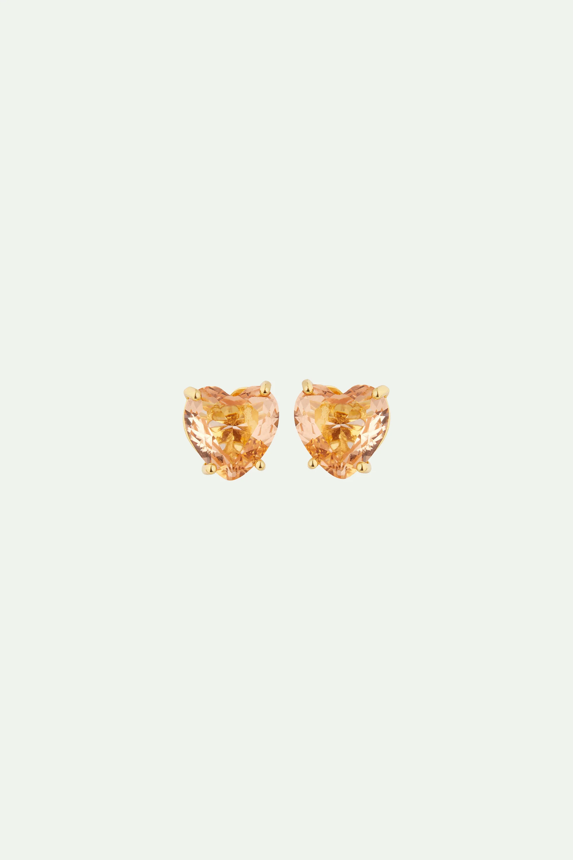 Boucles d'oreilles tiges pierre coeur la diamantine rose abricot