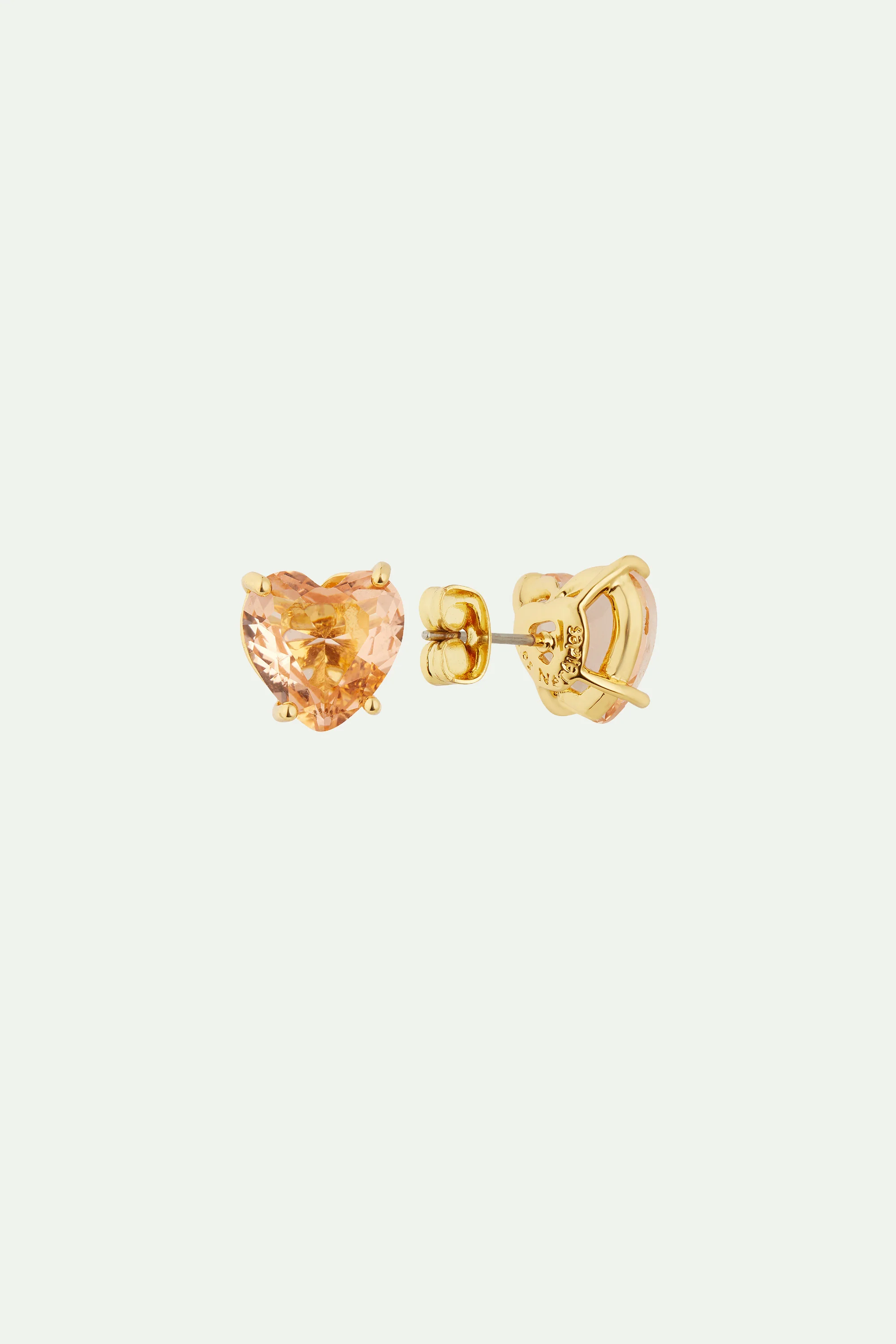 Boucles d'oreilles tiges pierre coeur la diamantine rose abricot - Image 3