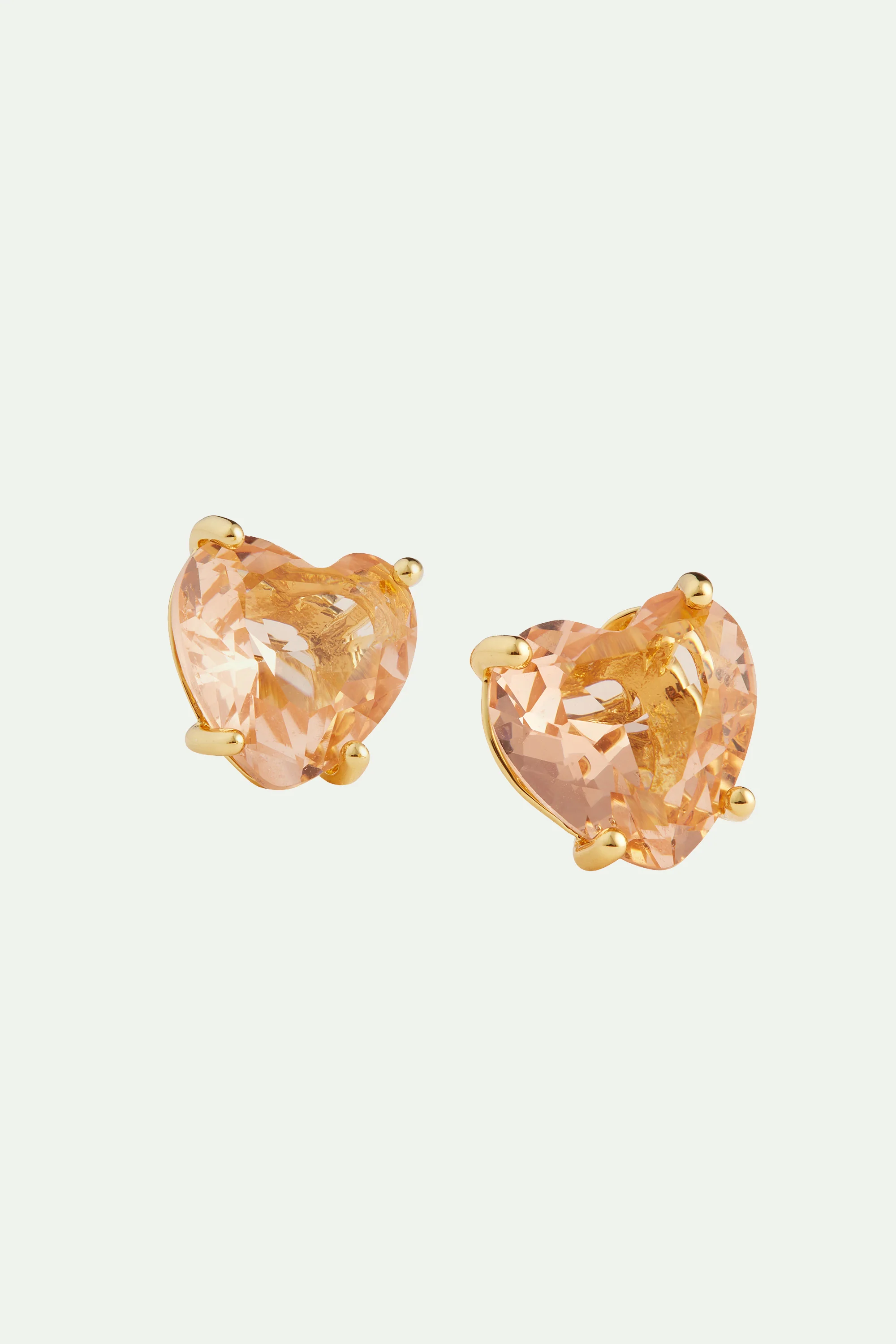 Boucles d'oreilles tiges pierre coeur la diamantine rose abricot - Image 4