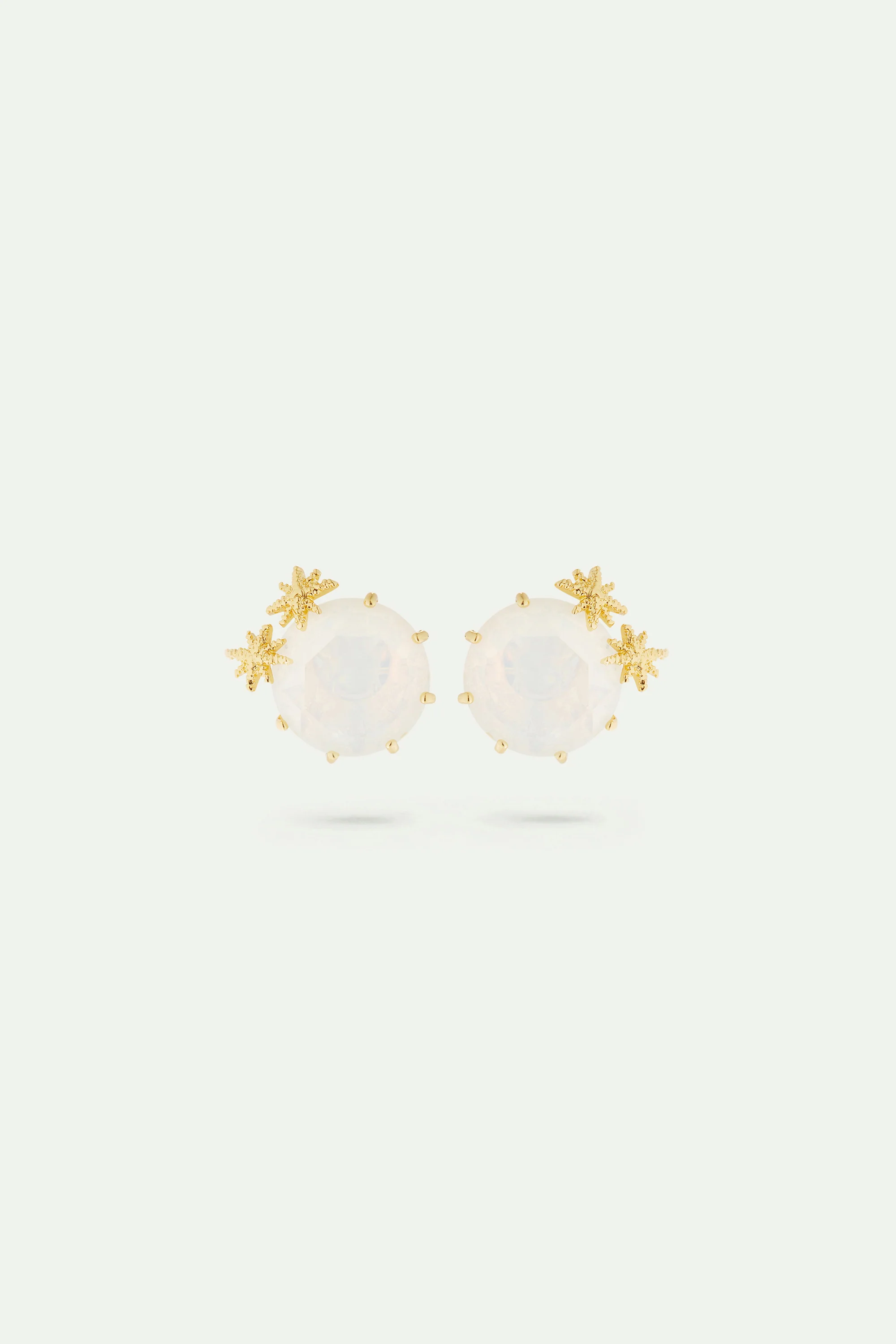 Boucles d'oreilles tiges pierre ronde La Diamantine blanc opalescent et fines étoiles