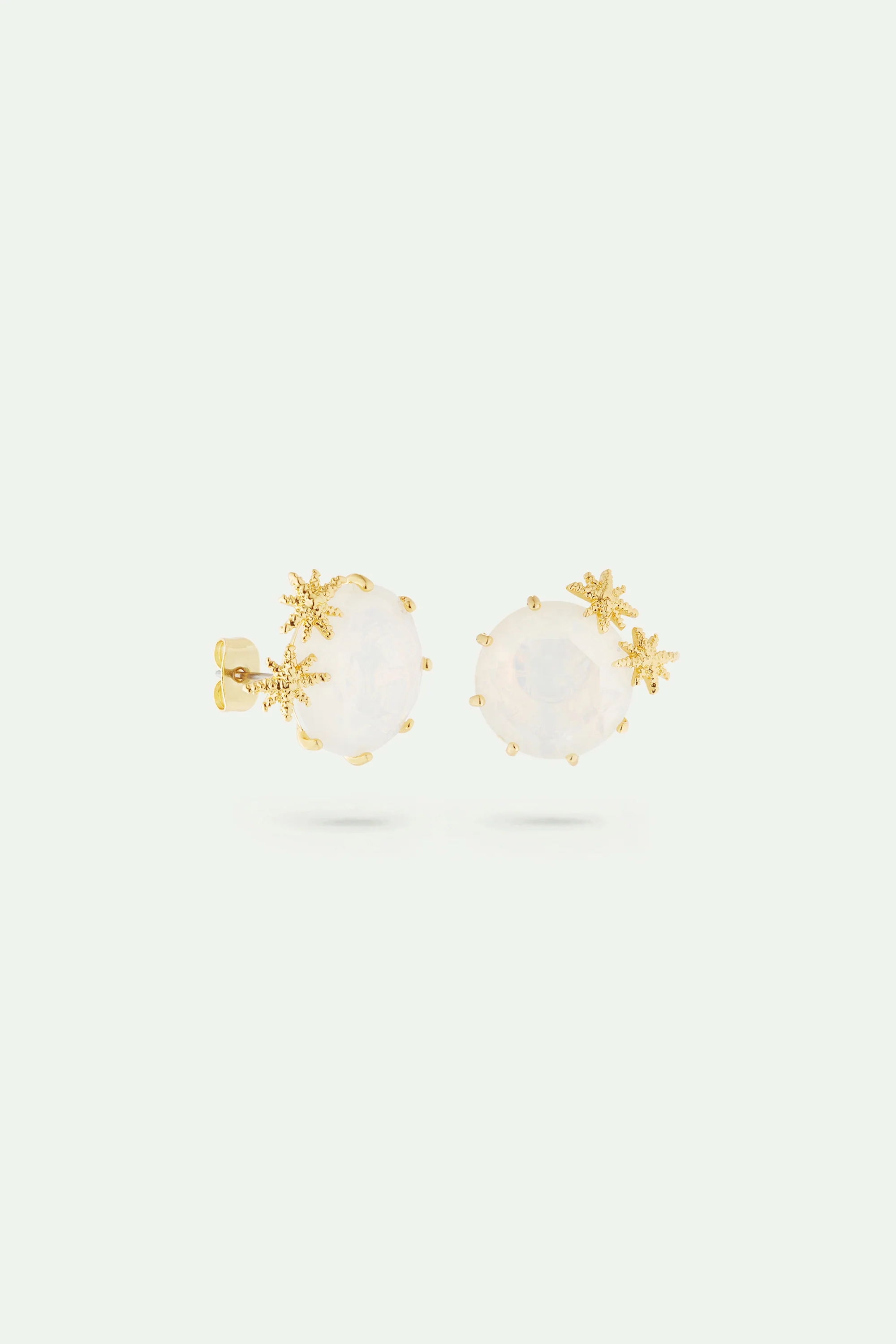 Boucles d'oreilles tiges pierre ronde La Diamantine blanc opalescent et fines étoiles - Image 3