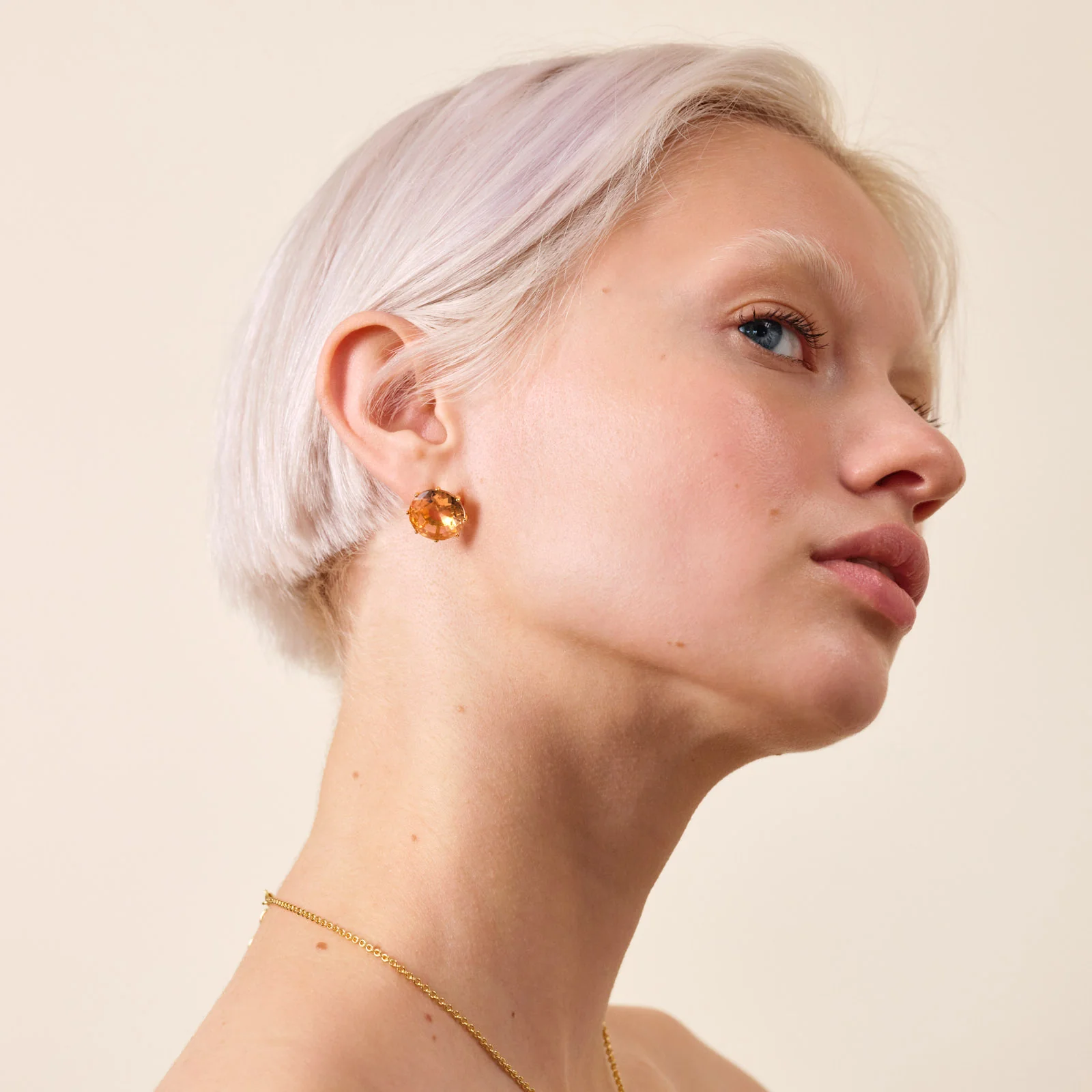 Boucles d'oreilles tiges pierre ronde la diamantine rose abricot - Image 2