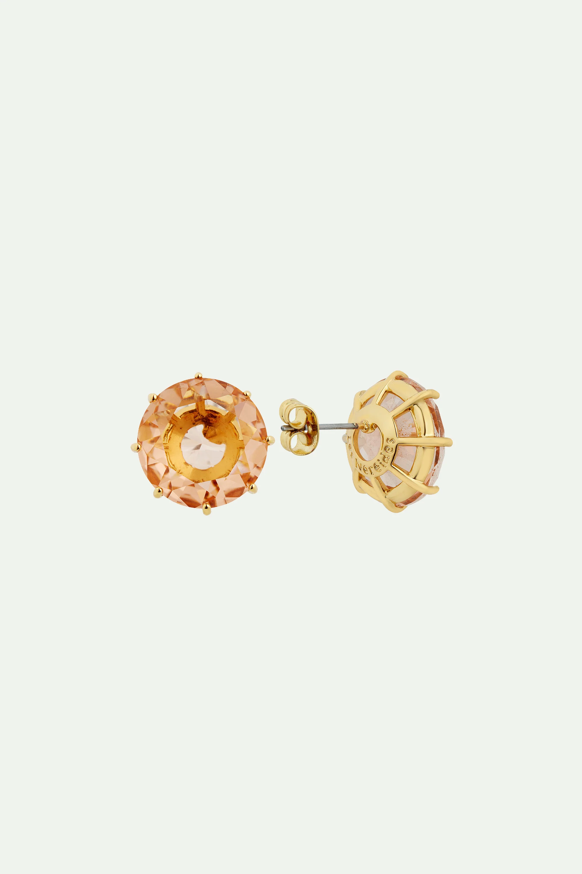Boucles d'oreilles tiges pierre ronde la diamantine rose abricot - Image 3